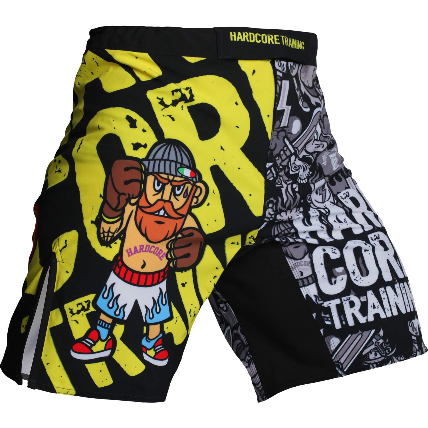 Hardcore Training Fight Shorts Boks Męski Szorty do Walki MMA Combat BJJ Grappling Fitness Muay Thai Kickboxing No Gi (DE/NL/SE/PL, Alfa, S, Regularny, Regularny, Czarny Żółty)