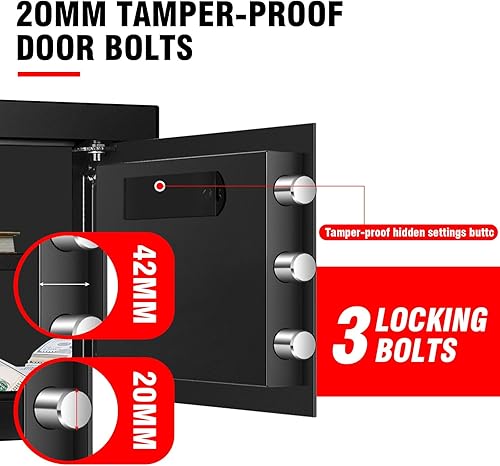 Miniatura 6 de Caja de seguridad ignífuga pequeña de 1.2 pies cúbicos para uso doméstico, resistente al fuego, impermeable, con cerradura de combinación digital,