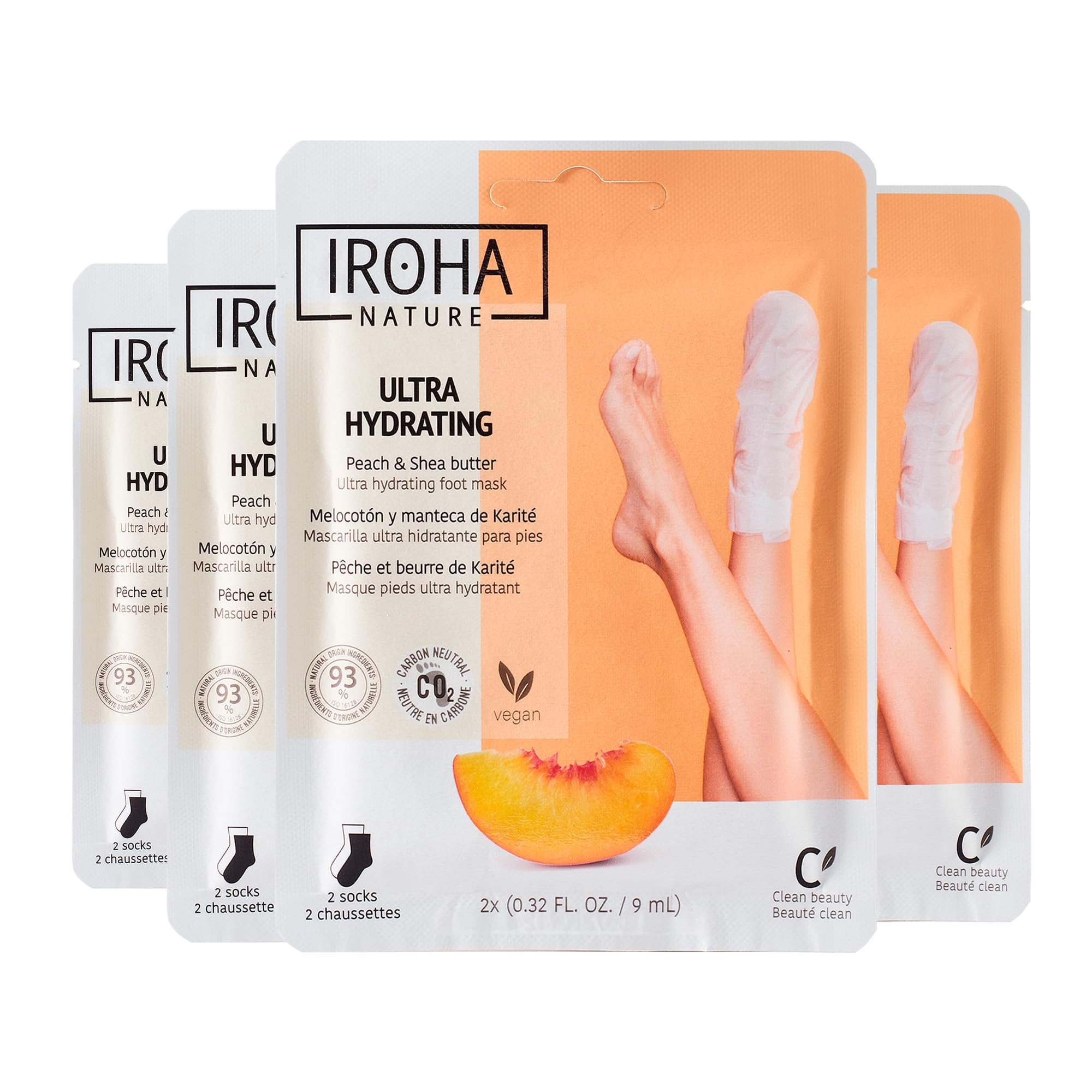 IROHA NATURE Repairing Foot Mask Socks with Peach & Shea Butter | 4 Pairs | Deep Hydration & Instant Repair | For Dry & Cracked Feet | Natural & 100%