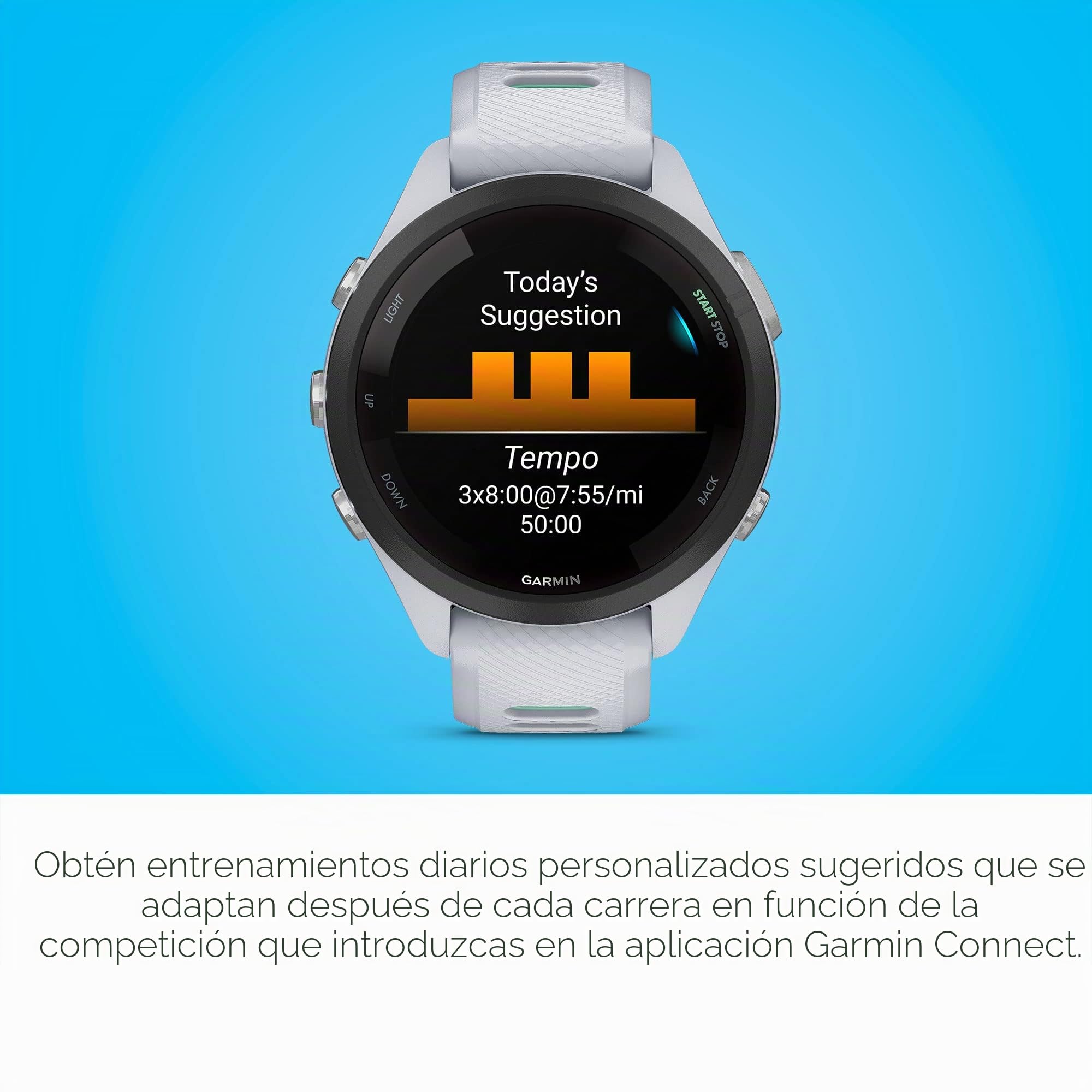 Garmin Forerunner 265S Reloj Inteligente para Correr, Unisex, tamaño de 42 mm, Piedra Blanca/Neo Tropic