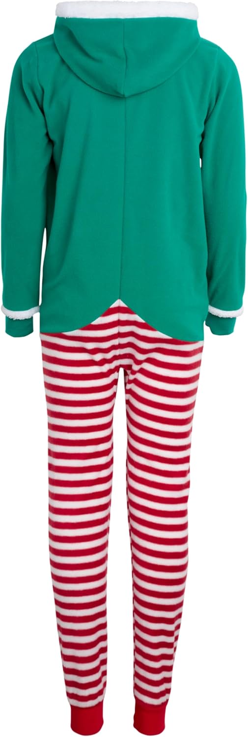 PJ's & Presents Girls Christmas Morning Outfit - One Piece Cozy Fleece Bodysuit - Cute Holiday Overalls for Girls (4-12)
