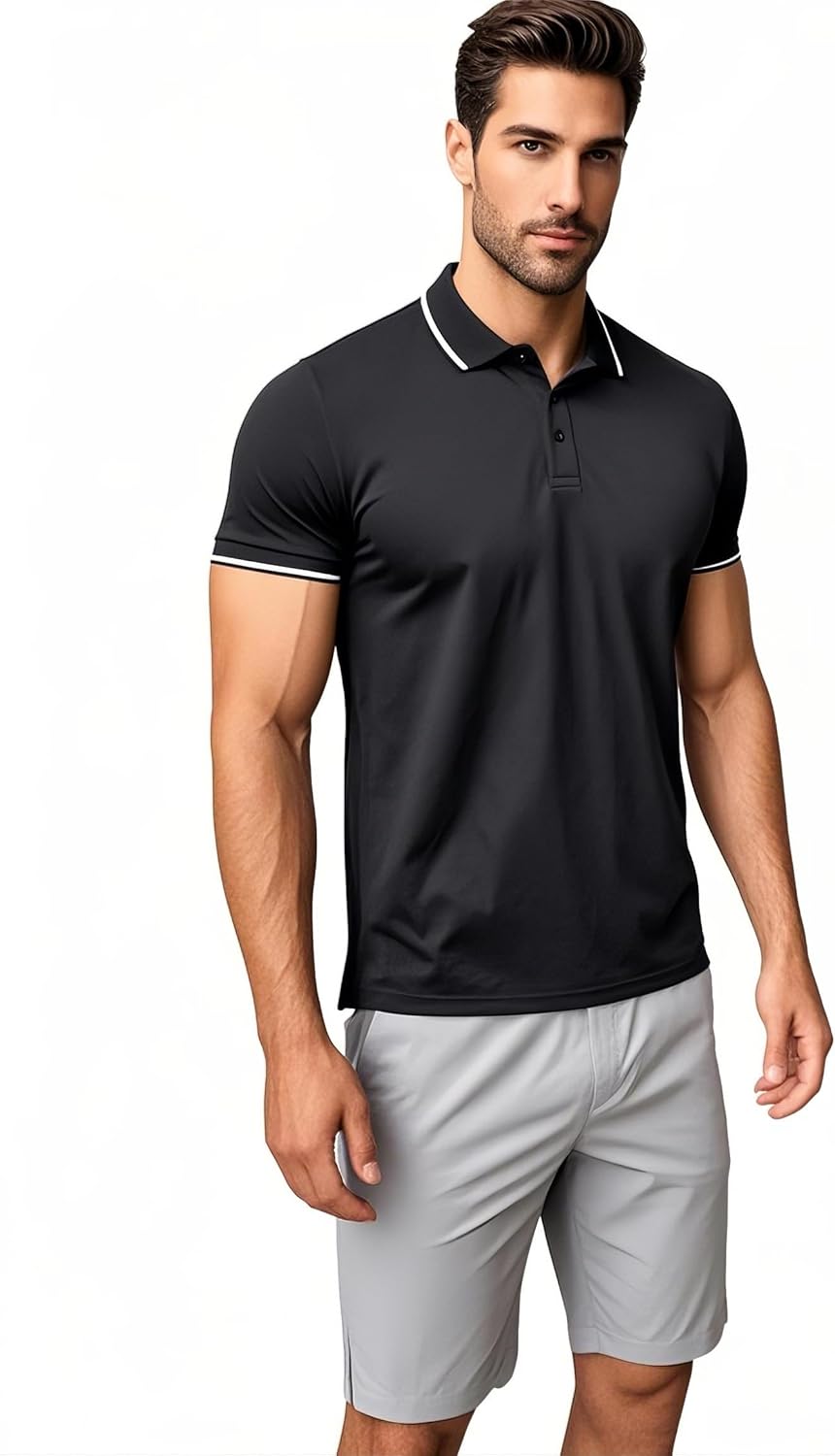 4 Pack Mens Polo Shirts Short Sleeve Moisture Wicking Golf Polo Athletic Collared Shirt Tennis T-Shirt Tops - Image 2