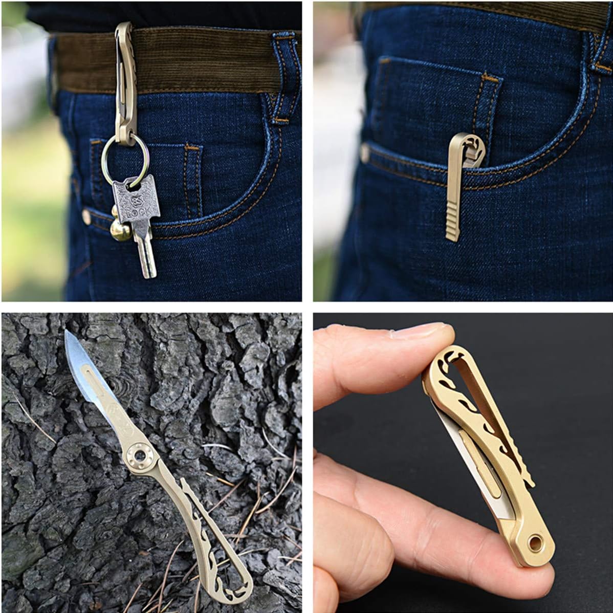 Mini Brass Pocket Knife EDC Utility Knife with 10 Extra Replaceable Blades, Portable Sharp Folding Knife with Back Clip