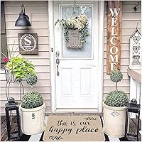 Vista 8 de Tapetes de bienvenida para puerta delantera, tapete de puerta con texto en inglés "This is Our Happy Place", tapete decorativo con cita para casa