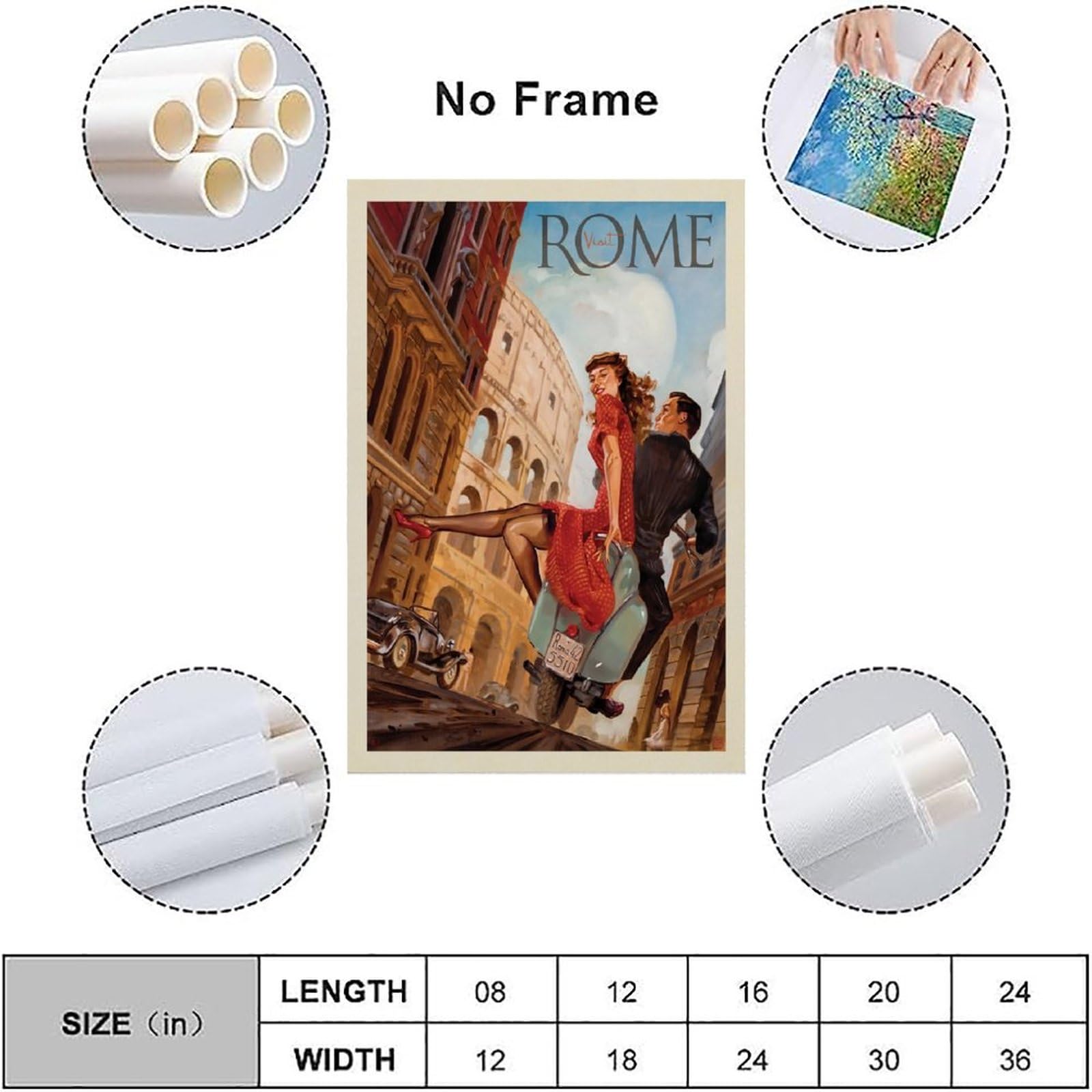 Poster Su Tela Vespa Roma – Decorazione Artistica Da Parete 30x45 Cm, Impermeabile E Resistente Ai Raggi UV