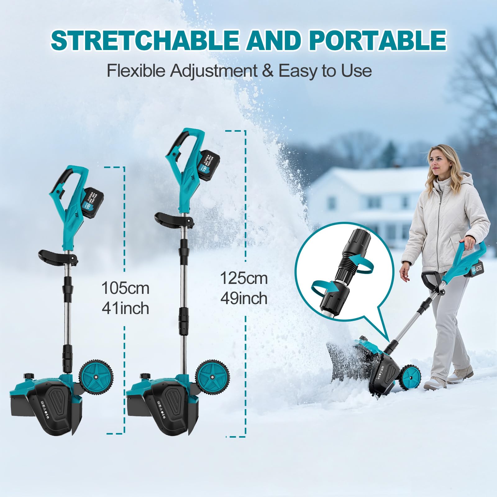 Fraise à Neige sans Fil avec 2x4,5Ah 18V Batteries, Pelle à Neige éLectrique,Brosse à Neige sans Fil 1000W, avec Largeur Déblaiement 40cm, Distance De Projection 8m, Portée et Direction Réglables