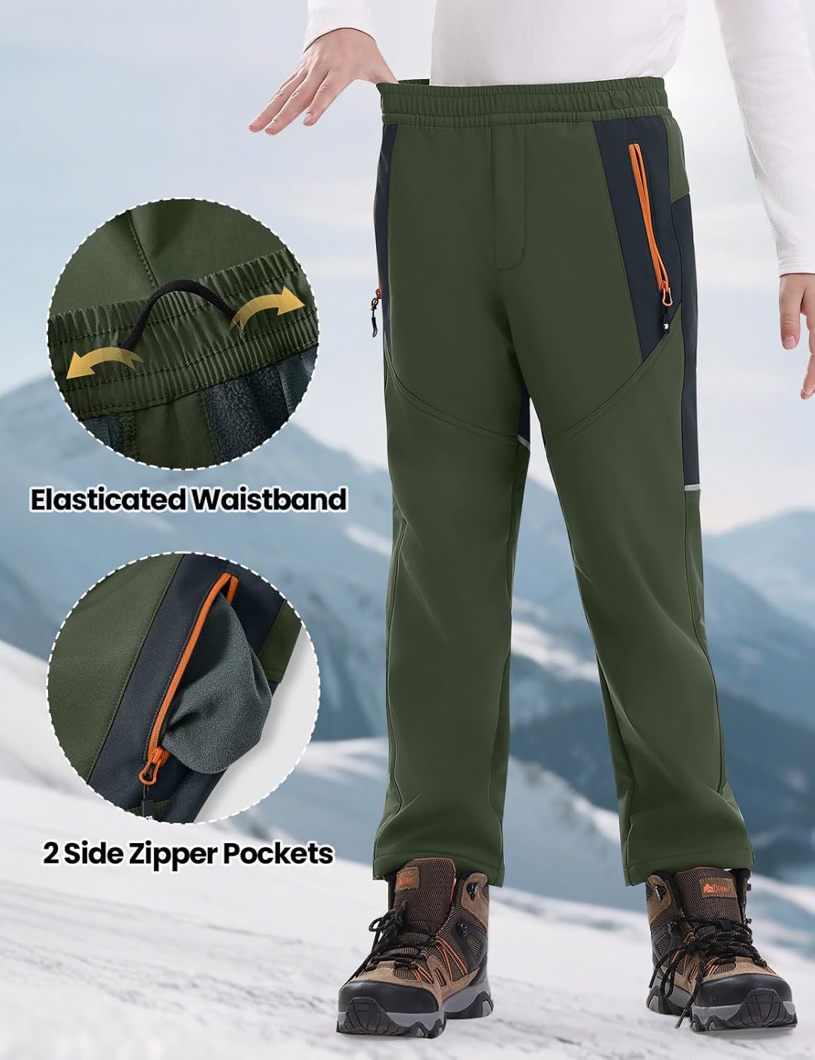 Rdruko Boys Kids Snow Ski Pants Waterproof Fleece Lined Warm Insulated Winter Pants for Outdoor Snowboard - Image 6