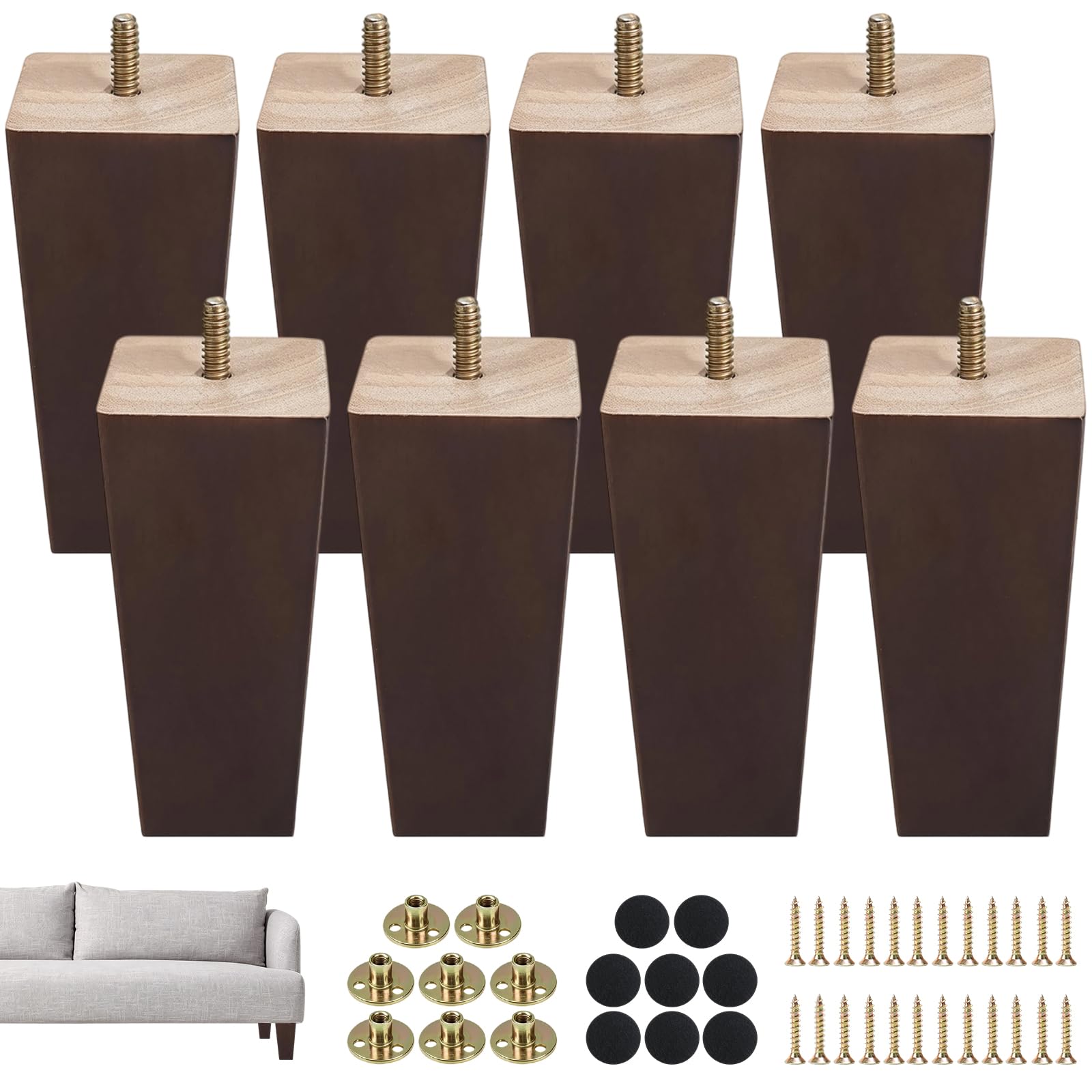 12cm Wooden Furniture Legs Sofa Legs Set of 8 Chair Cabinet Legs Walnut — image 1