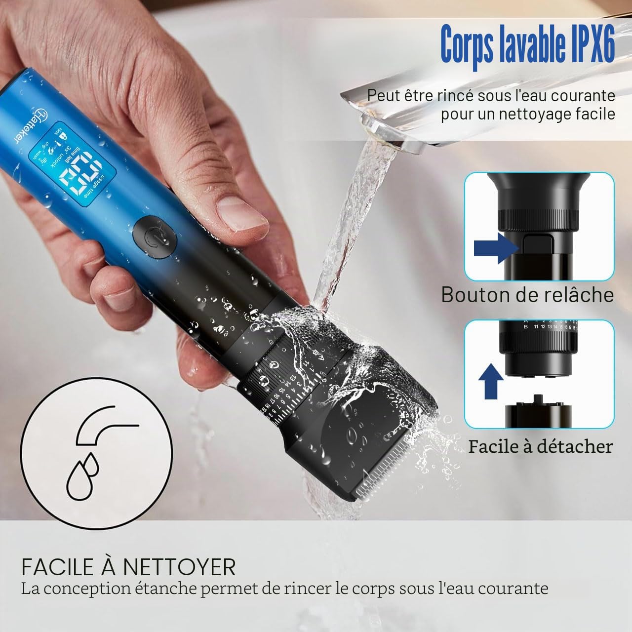 Hatteker Tondeuse Cheveux Professionnel Tondeuse Barbe Homme Rasoir électrique Sans fil Tondeuse à nez et à Corps de Précision Imperméable 5 en 1