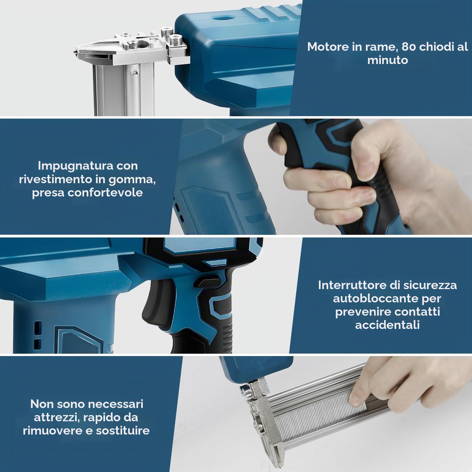 Chiodatrice senza fili da 18 GA per batteria Makita da 18 V, pistola per unghie 2 in 1 senza spazzola/pistola per graffette con 500 chiodi e 500 punti, doppia protezione, per la lavorazione del legno