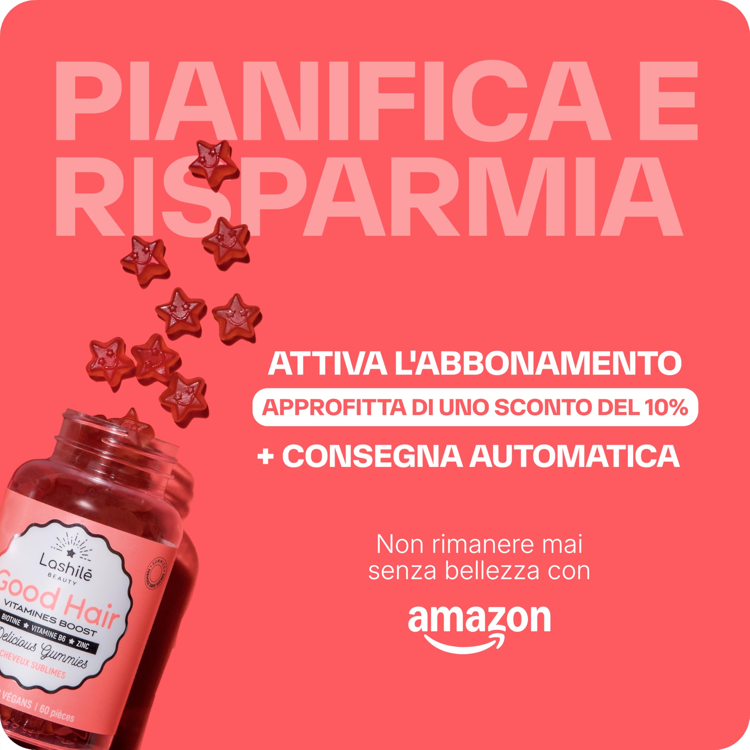 Lashilé Beauty - Integratore alimentare capelli - Crescita accelerata e Fortificazione dei capelli - Good Hair - Made in France - Biotina Zinco Vit B8 C B6 - Cura 1 Mese 60 Gummies