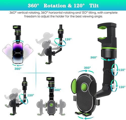 Miniatura 3 de Soporte de teléfono para espejo retrovisor para automóvil, soporte giratorio y retráctil de 360 para teléfono de automóvil, soporte universal