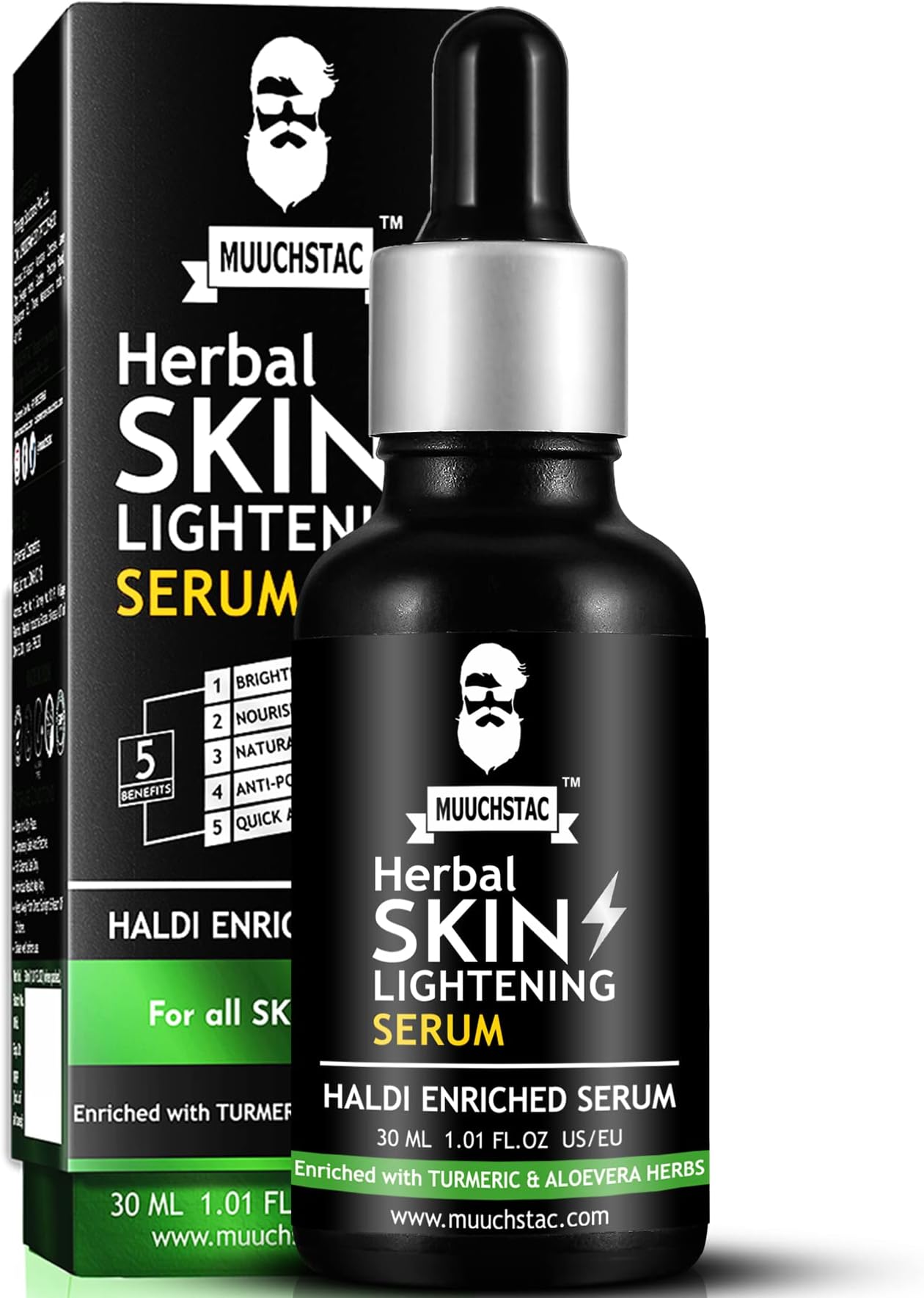 Muuchstac Herbal Skin Lightening Face Serum for Men | Vitamin C (3-Glyceryl Ascorbate) Brighten Skin Tone, Glowing And Hydrated Skin | 30 ml