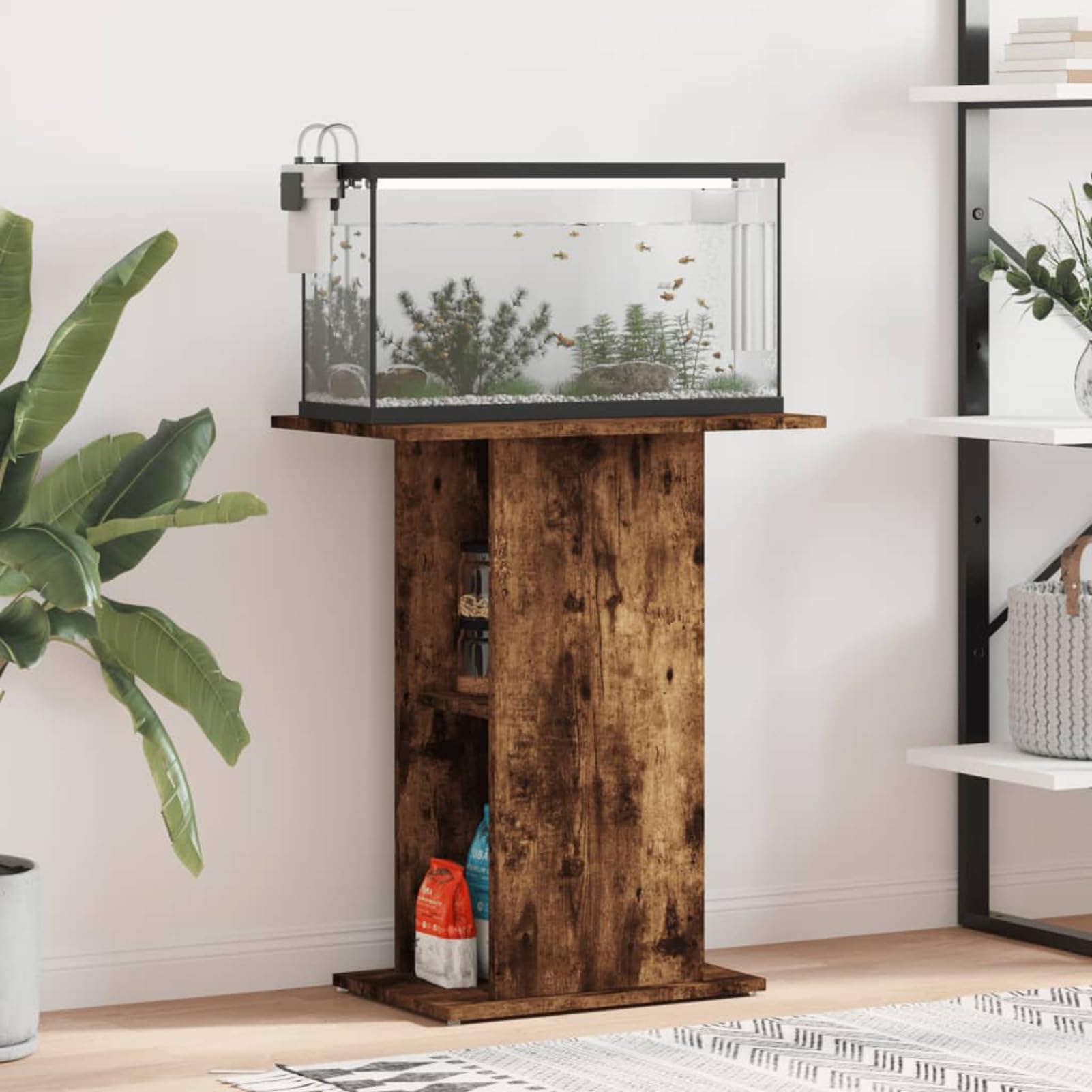 Rantry Aquariumständer Aquarium Unterschrank Aquarien Schrank, Aquarium Tisch mit Stabiler Oberplatte, Aquariumschrank für Sicheren Stand Räuchereiche 60,5x36x72,5 cm Holzwerkstoff