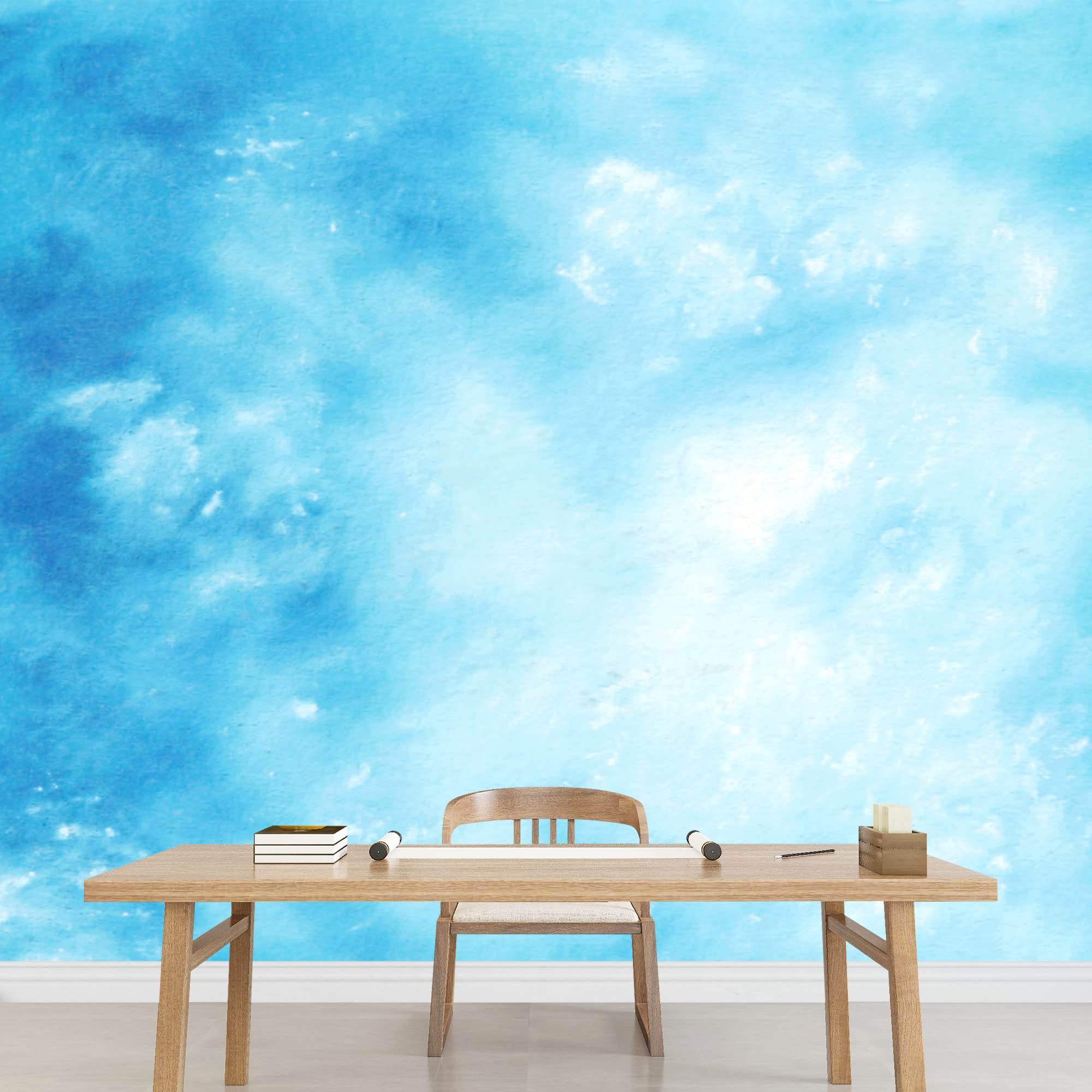 wall26 - Abstract Hand Drawn Watercolor Background Blue Sky and White Clouds - Removable Wall Mural | Self-Adhesive Large Wallpaper - 100x144 inches