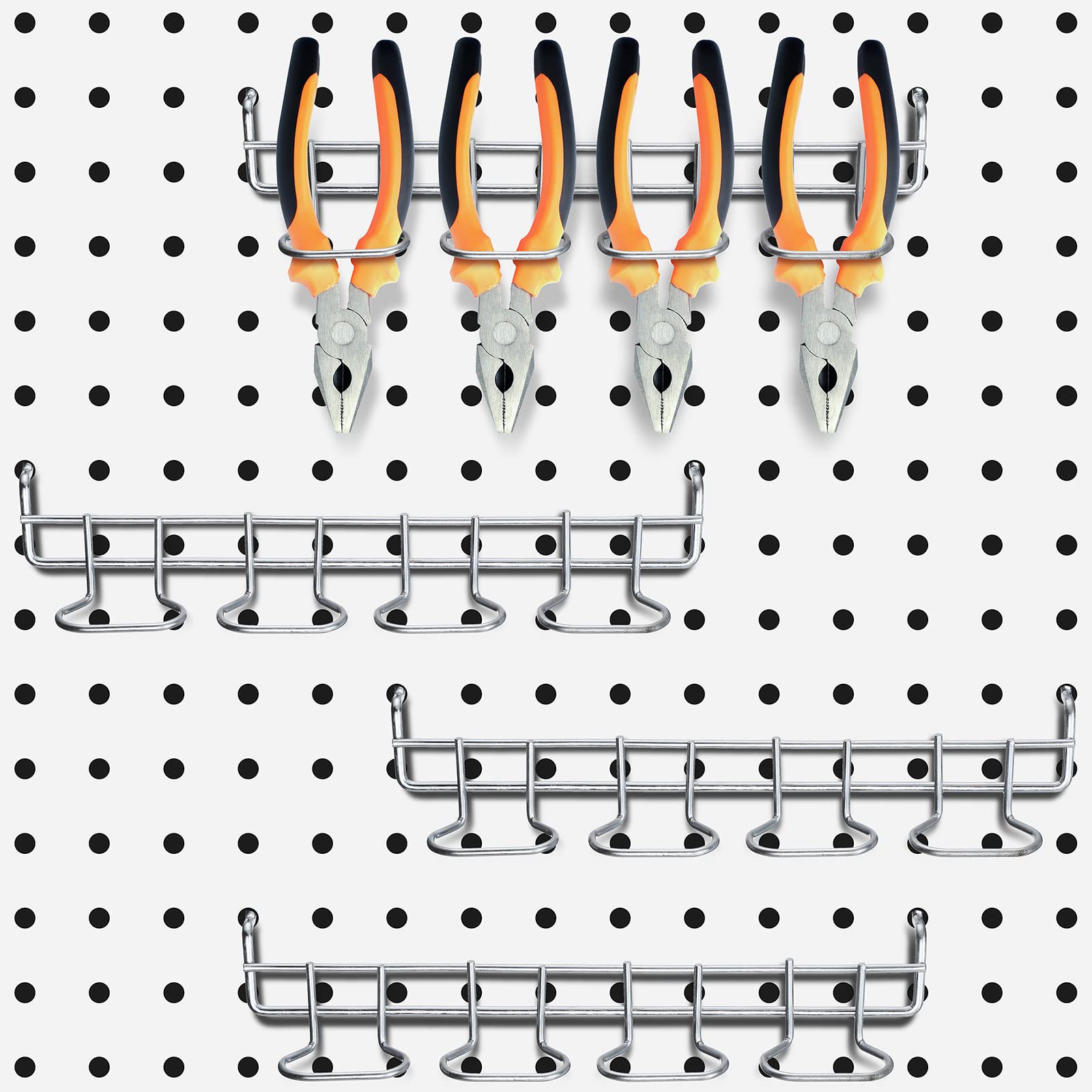 Coume 4 Pieces Pegboard Screwdriver Holders, Stainless Steel Pegboard Pliers Tool Hangers Shelving Display Hooks Organizer Multi Ring Tool Holders