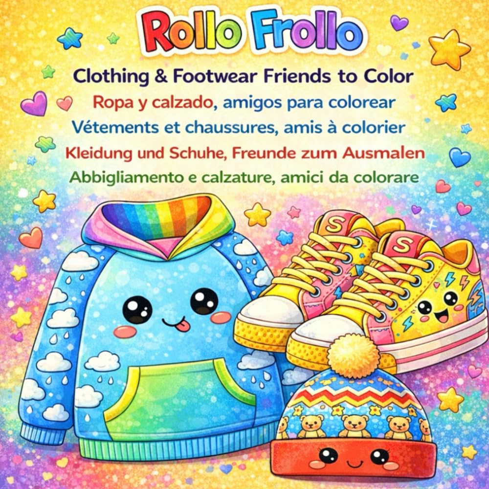 Kawaii Clothing and Footwear in 5 Languages: Learn Languages by Coloring (Rollo Frollo: learn 5 languages while you color!)
