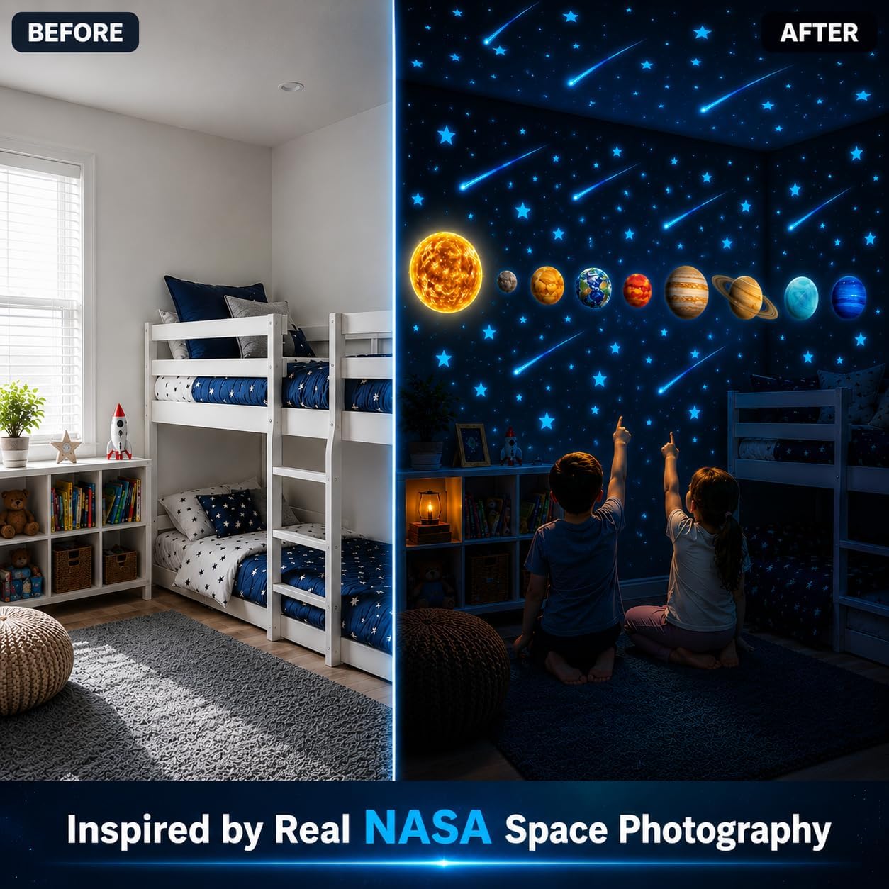 Estrellas y planetas que brillan en la oscuridad, calcomanías de pared brillantes del sistema solar, calcomanías de techo brillantes para dormitorio de niños, cualquier habitación, decoración de