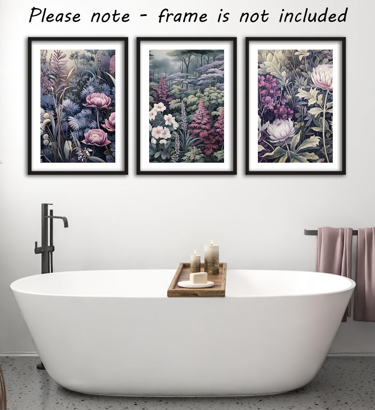 Purple Japanese Botanicals Wall Art Set of 3 Unframed Poster Prints, Tropical Plant Decor - Image 2