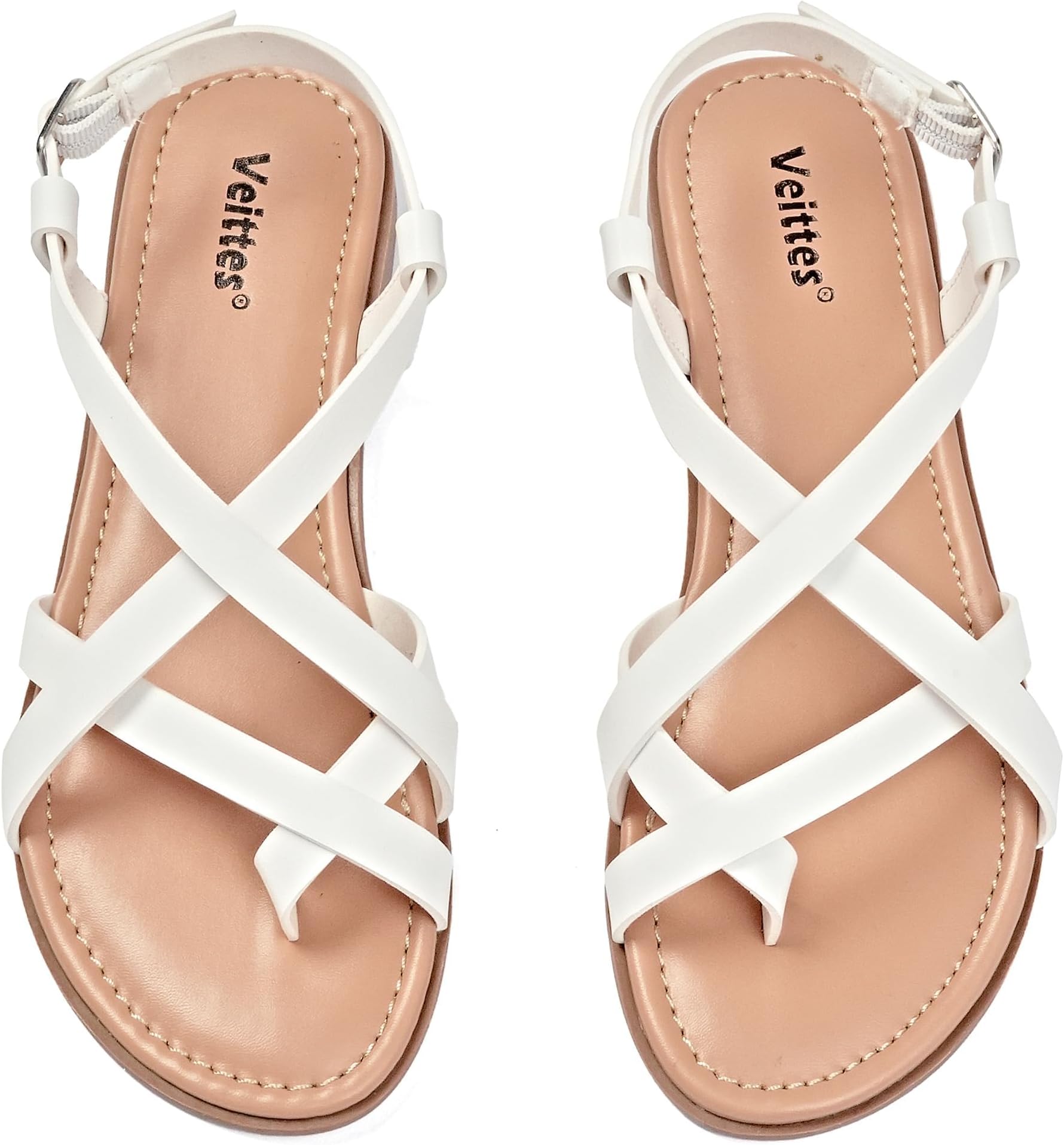 Veittes Women's Casual Criss Cross Strap Flat Slide Sandals