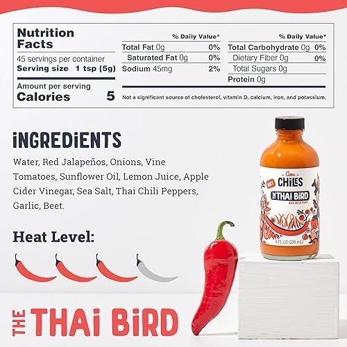 Miniatura 2 de Cien Chiles The Thai Bird | Salsa totalmente natural | Cero azúcares, sin OMG, sin gluten, vegana | Botellas de 8 onzas | Paquete de 2