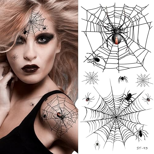 Miniatura 2 de Tatuajes temporales - Spiders and Spider Net Horror Tatuajes de Halloween de araña (Horror Cobweb)