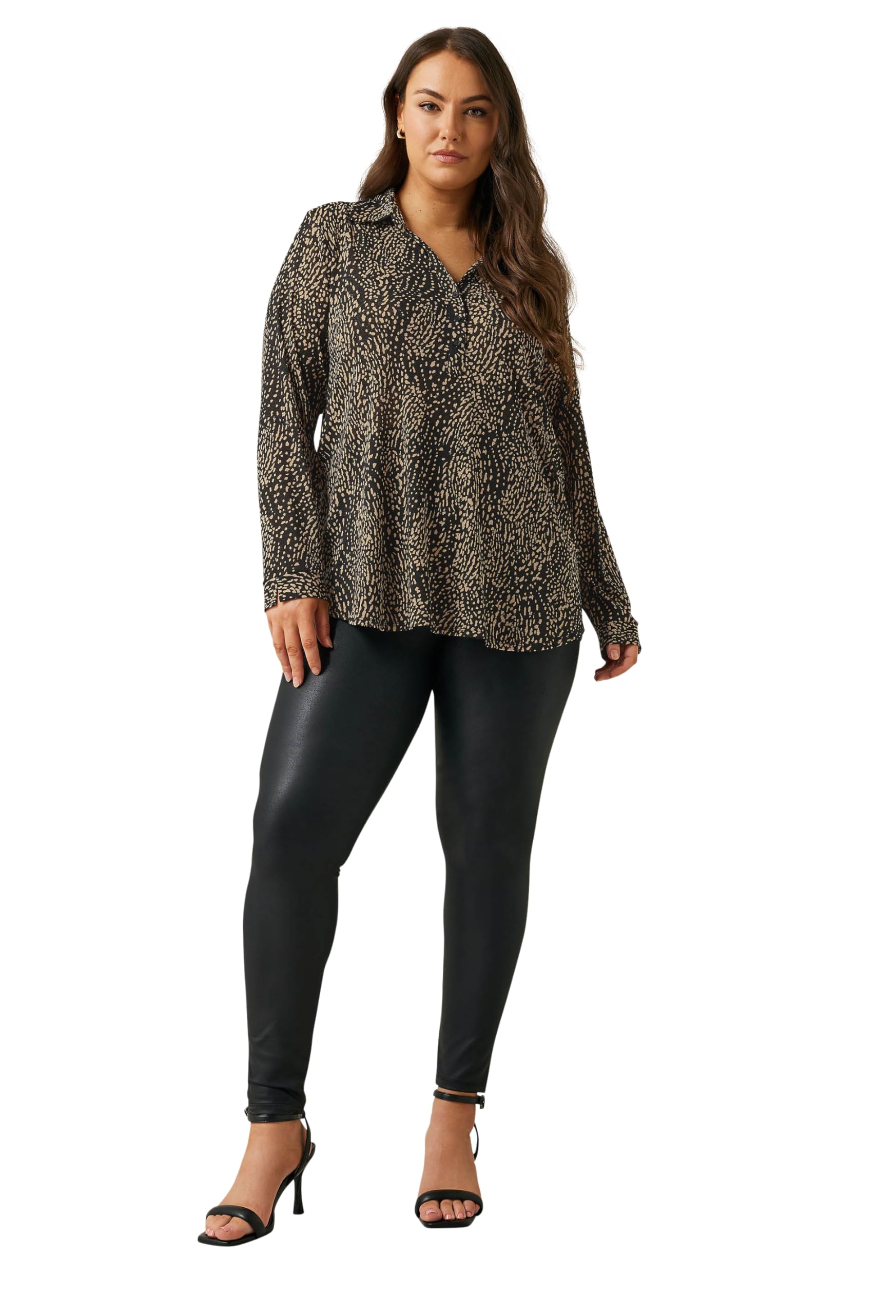 Evans Women's Black Half Placket Shirt - Polyester/Elastane - Size 30-32
