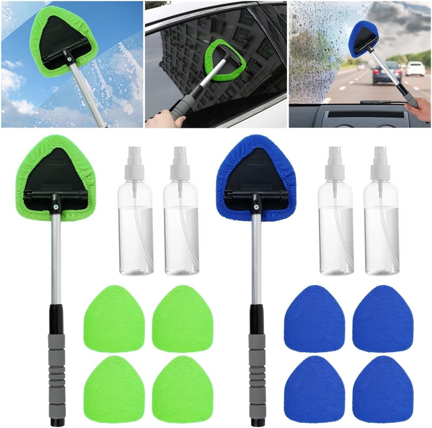 Compatible for Window Scraping Mist Eliminator Microfiber Car Cleaner Telescopic Windshield Cleaning Tools Auto Accessories(Gray)