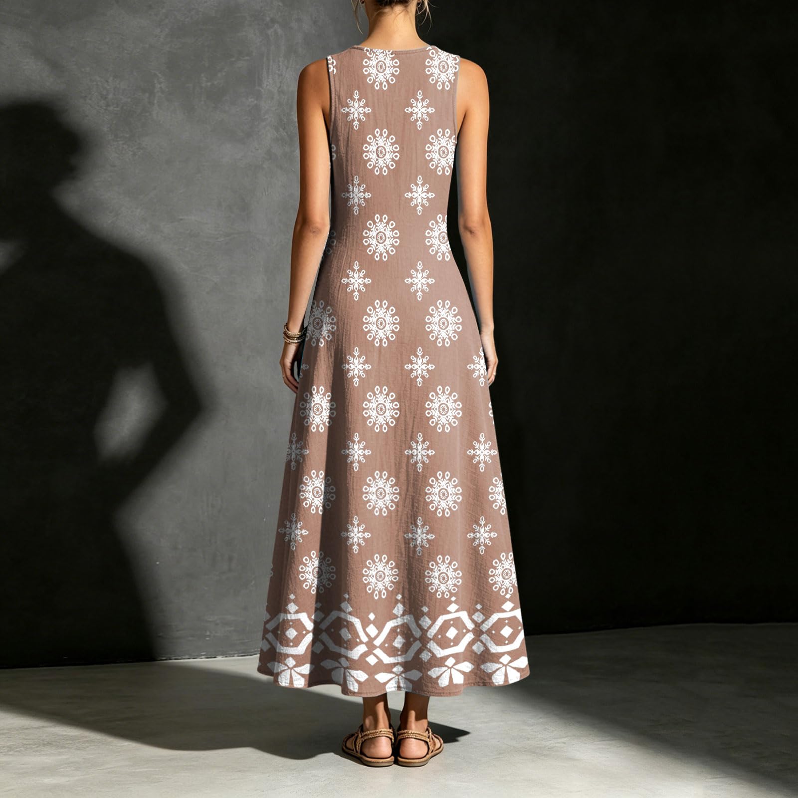 Generico Vestiti Estivi Donna Abito Estivo Donna Lungo Scollo a V con Stampa Casual Vestiti Senza Maniche Abiti Lunghi Cotton Comodo Morbido e Traspiranti Mare Vacanze Estive Spiaggia Tutte Occasioni