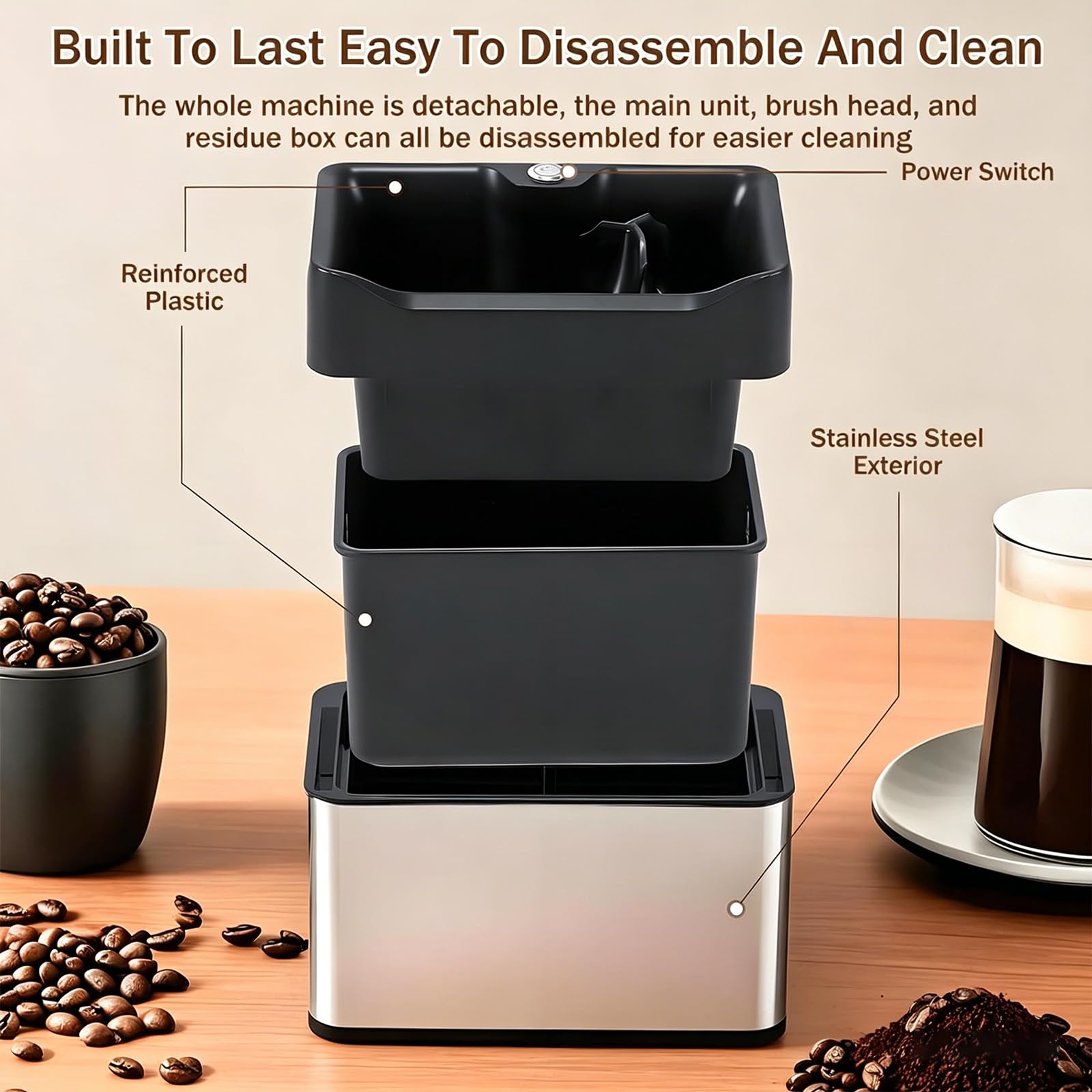 Nettoyeur de porte-filtre électrique, machine automatique de nettoyage du sol de 3 L pour porte-filtres de 51 mm et 58 mm, avec grattoirs et brosses, support mural ou de comptoir pour café et usage