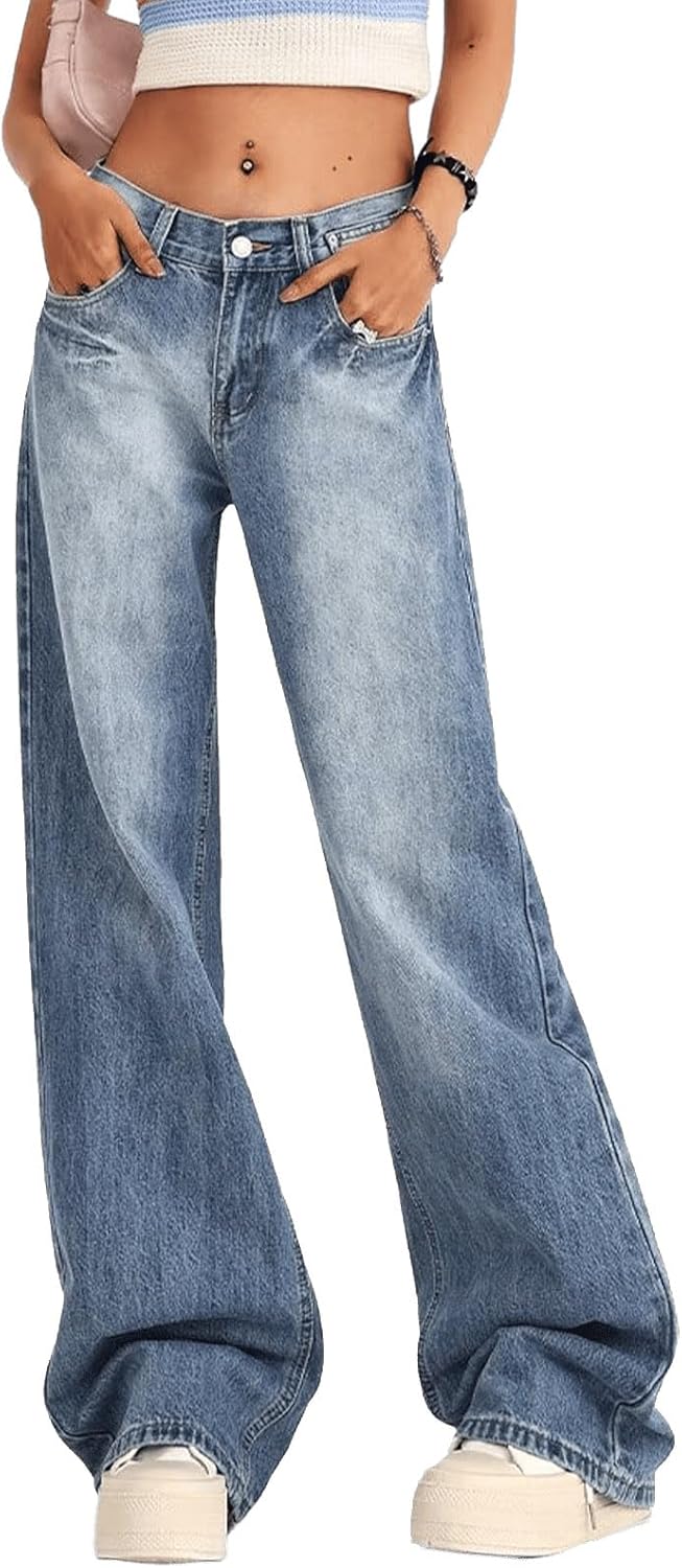 Women's Low Rise Baggy Jeans Washed Straight Wide Leg Denim Pants Casual Loose Boyfriend Jean Streewear Trousers - Image 5