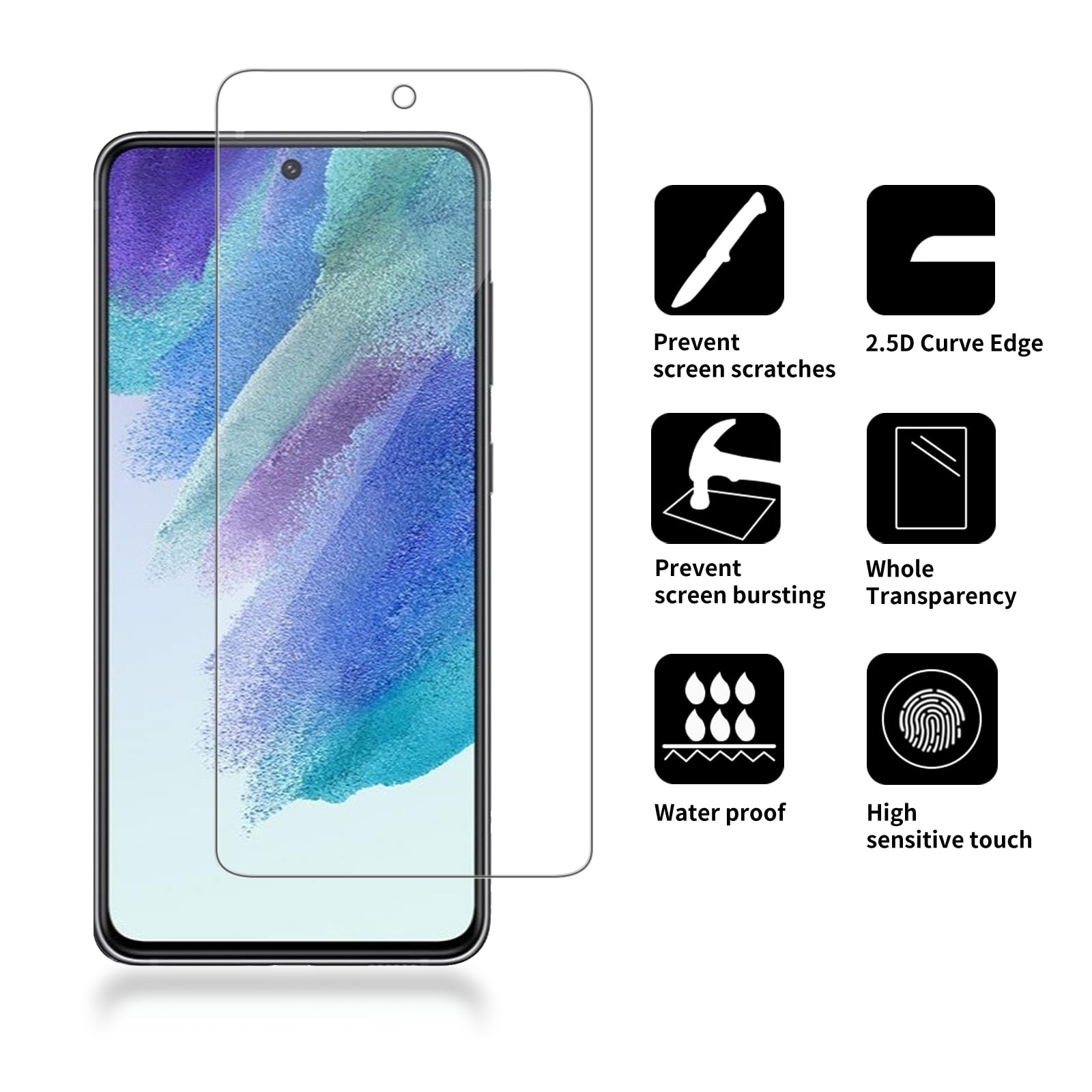 Confezione da 4 pellicole proteggi schermo in vetro compatibili con Samsung Galaxy S21 FE 5G / SM-g990u, durezza 9H, in vetro temperato HD, resistente ai graffi, facile da installare