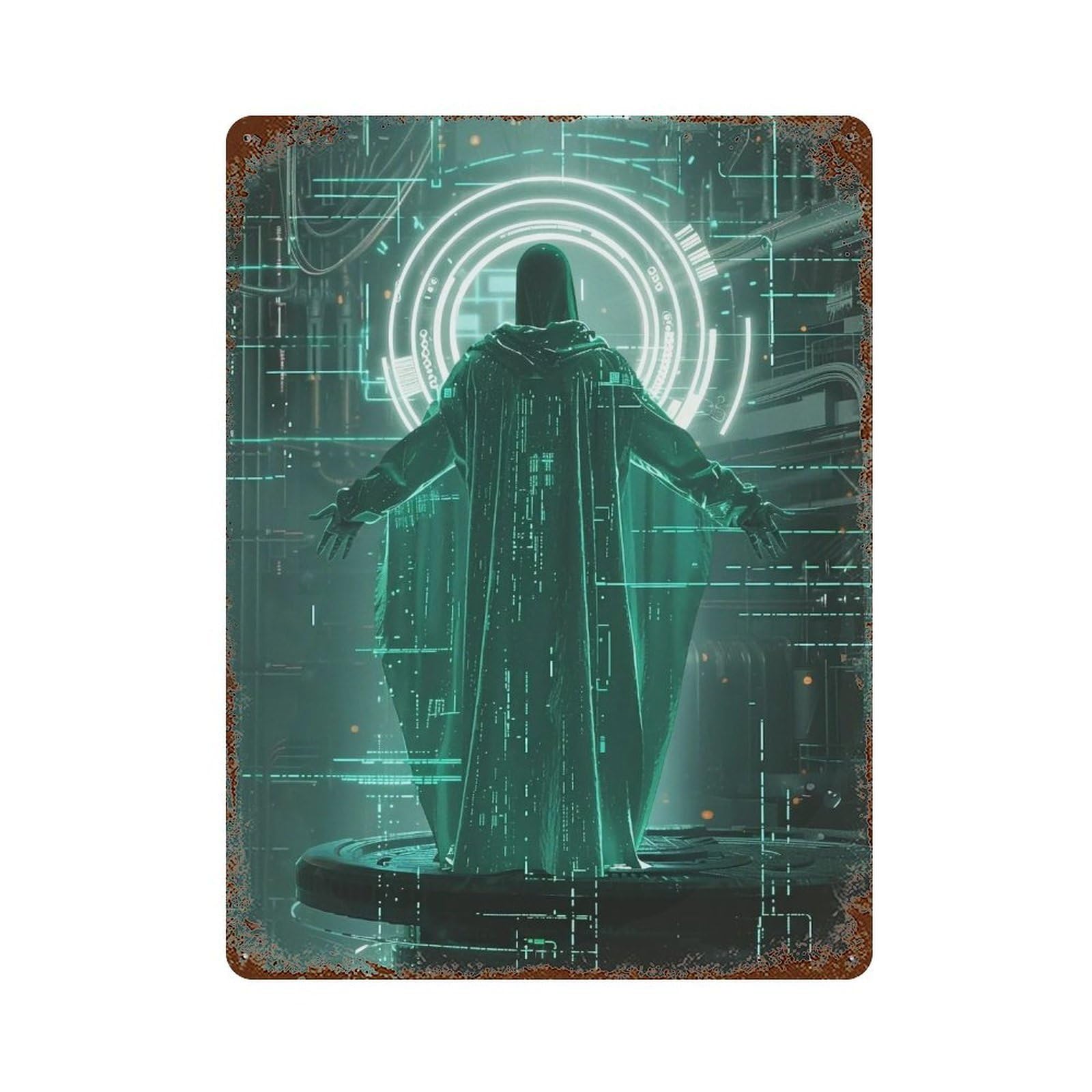 MGHTGRWE Cyber Christ 02 Poster Wall Art Iron Vintage Metal Tin Sign Modern Home Cofffee Club Art Bar Shop Decor 40x30cm