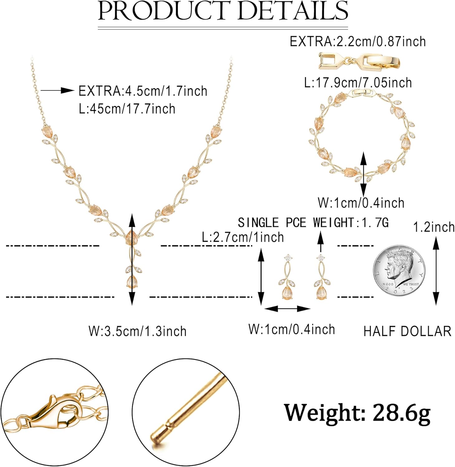 EVER FAITH Bridal Cubic Zirconia Jewelry Sets for Women, White Simulated Pearl Leaf Vine Pendant Wedding Party Necklace Earrings Set for Bridesmaid Bride
