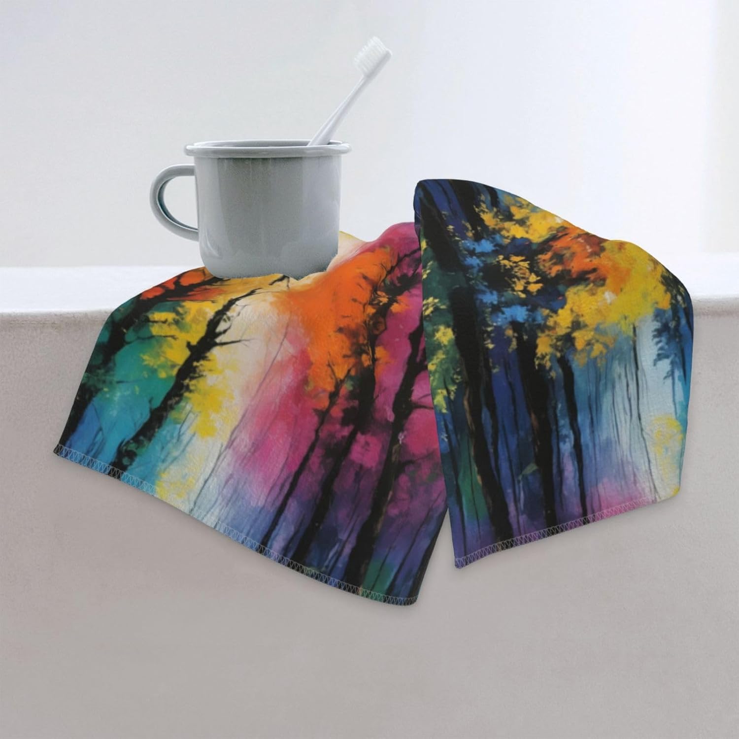 Tree Art Print Hand Towels for Kitchen, Decorative Bathroom Towels Decor Farmhouse Cute for Men Women Gifts