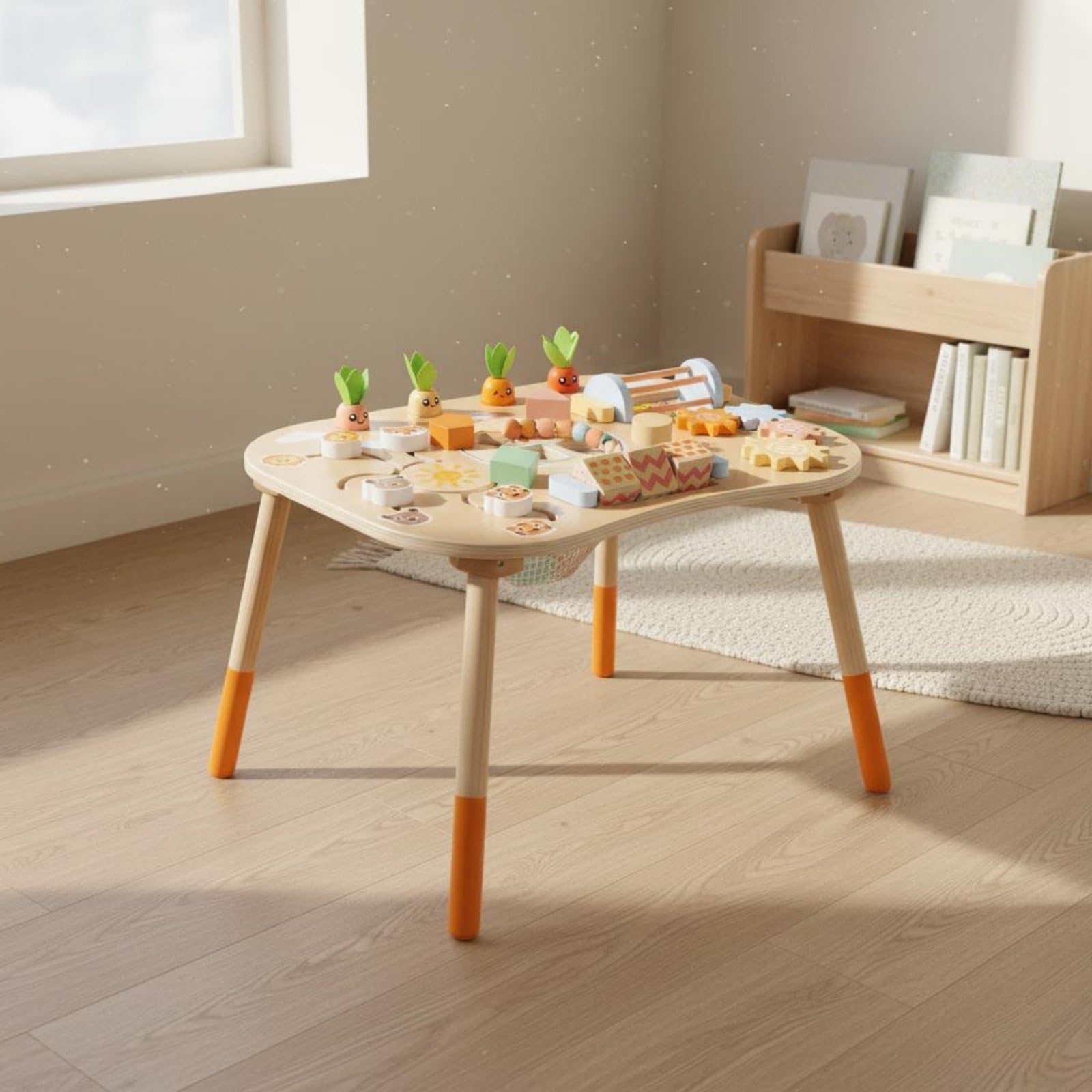 Tavolo attività Educativo Bambini in Legno con Blocchi Forme Carote Ingranaggi Gioco Sensoriale Training Coordinazione Mano-Occhio Adatto a Sviluppo Casa