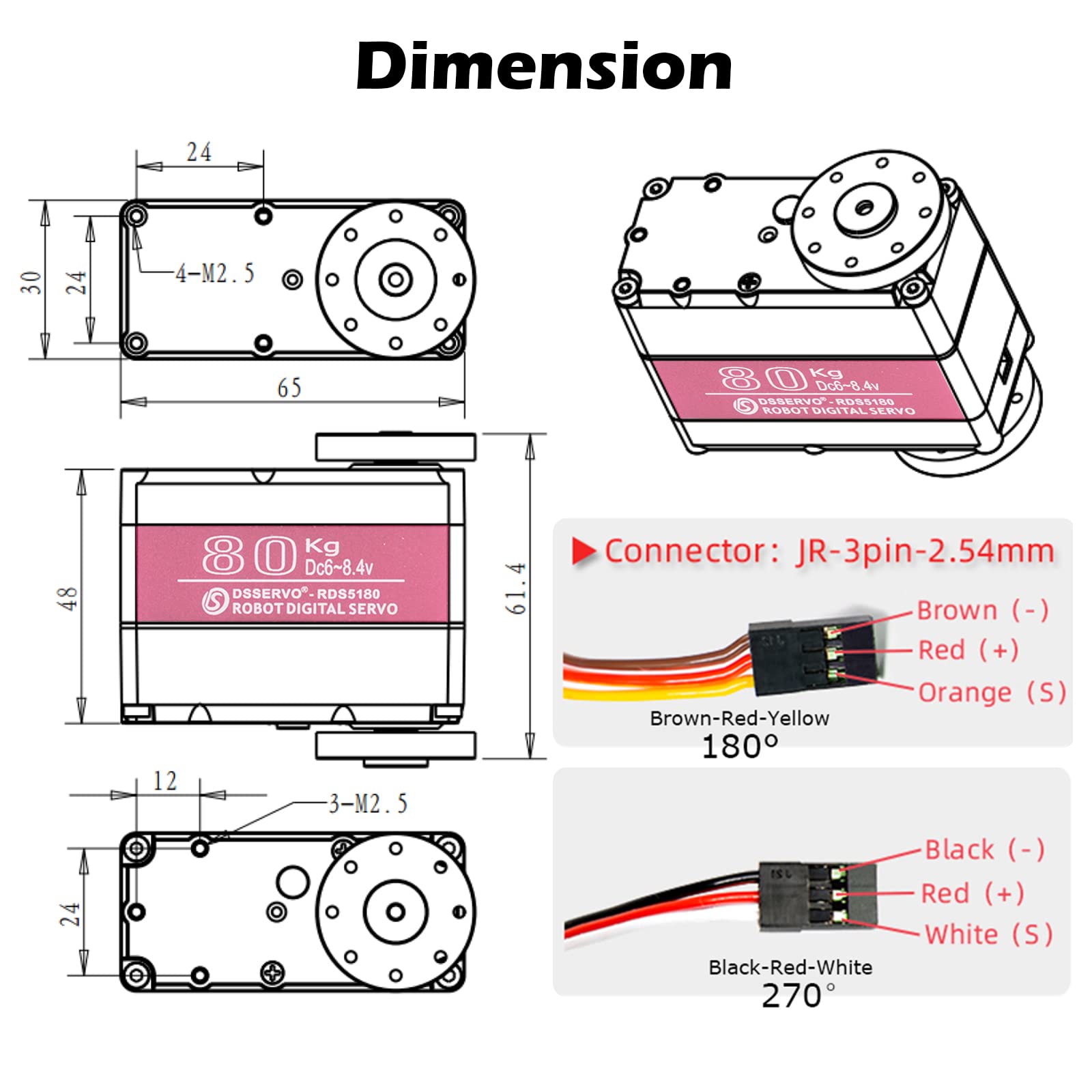 Servomoteur Robotique Numérique en Métal 80 kg, Couple Élevé, Bras à Double Arbre Étanche IP66 pour Voiture RC DIY (180°)