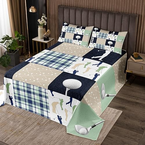 Castle Fairy Juego de ropa de cama a cuadros de golf, tamaño Queen, estilo amante de los deportes de pelota, colcha para niñas y adolescentes, juego