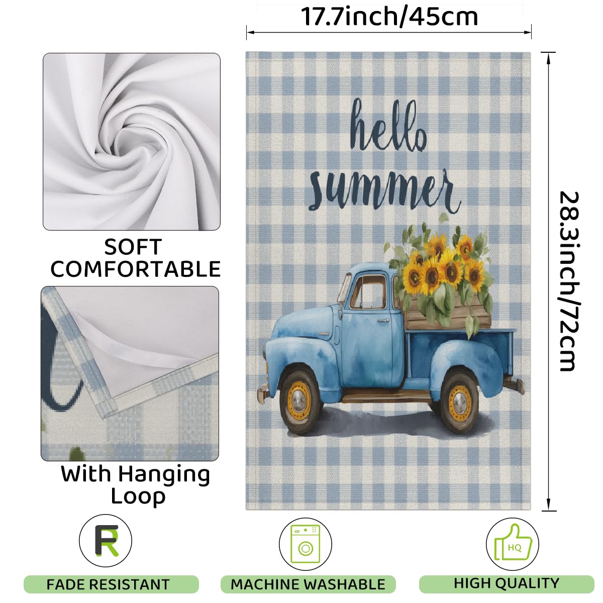 Paños de cocina a cuadros azules con diseño de girasol de verano de 45 x 72 cm, paños de cocina suaves y absorbentes de microfibra de secado rápido para decoración del hogar, paquete de 6