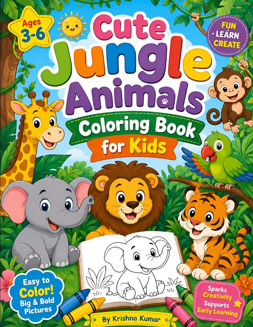 Cute jungle animals coloring book for kids (Cute Coloring Book Series)