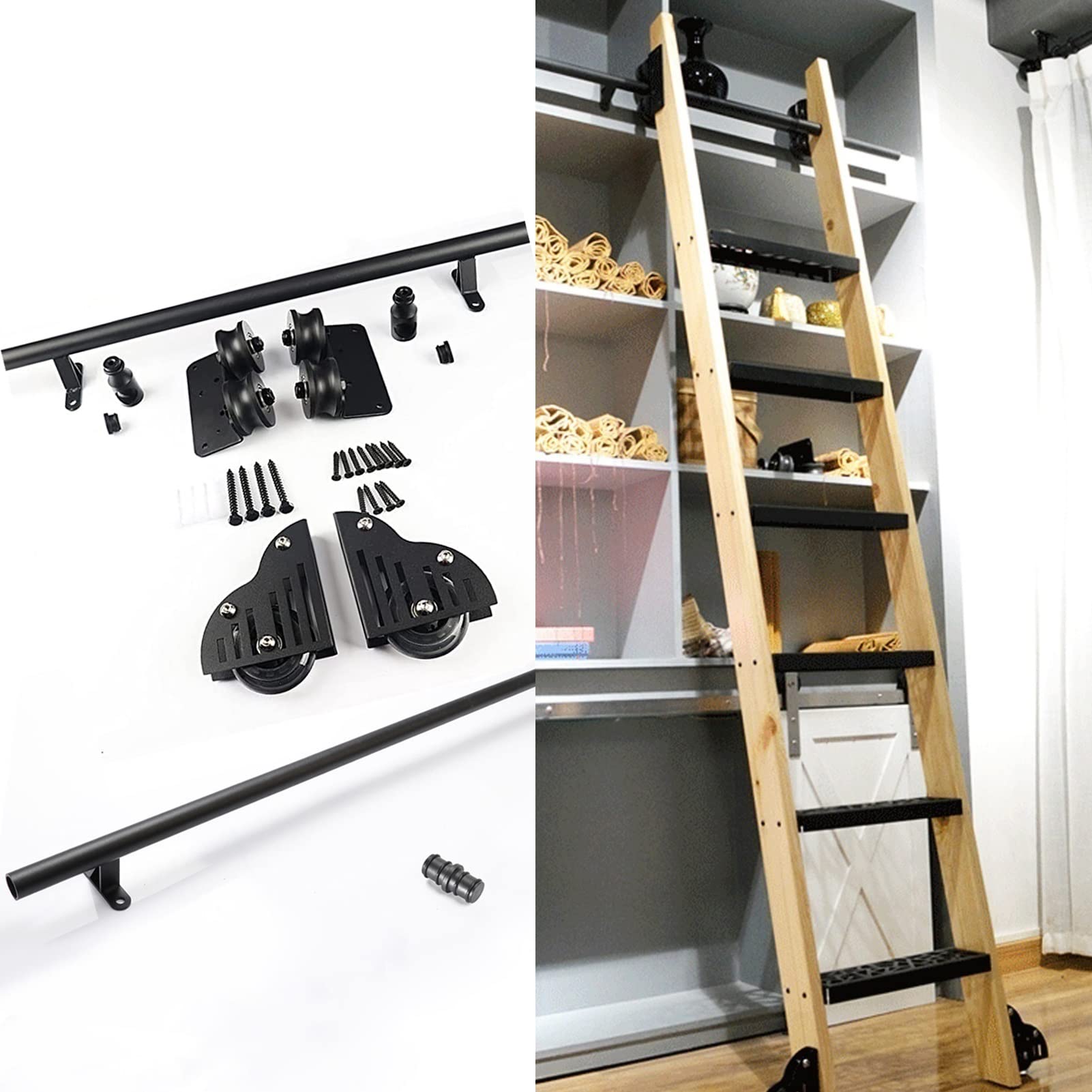 Fixation échelle coulissante kit de quincaillerie pour atteindre facilement vos meubles hauts