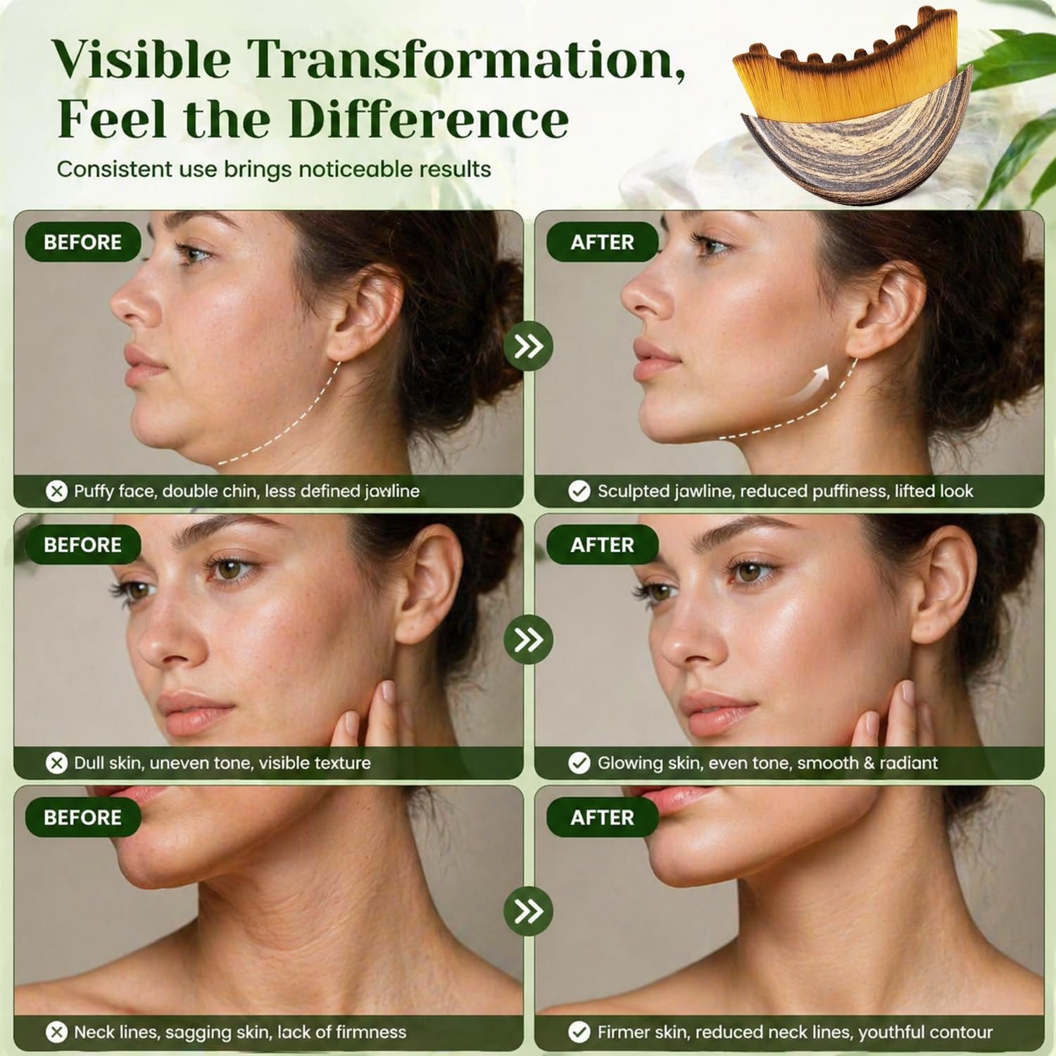 Cepillos Linfáticos Faciales Set 4 Piezas Jade Gua Sha y Rodillo de Jade Masaje Tensado Facial