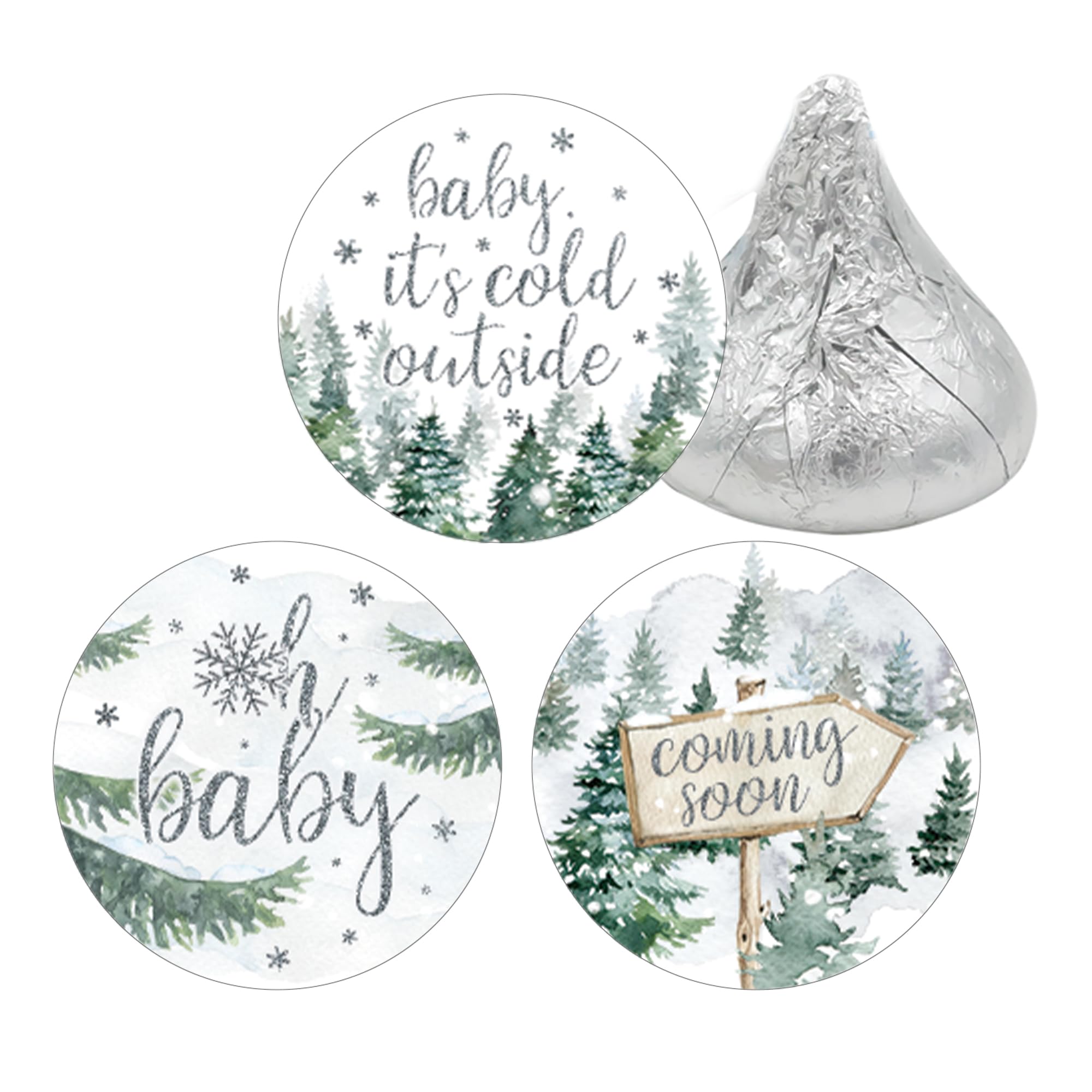 Baby It's Cold Outside Baby Shower Chocolate Kisses Party Favor Candy Stickers, Winter Wonderland Shower - 180 Count