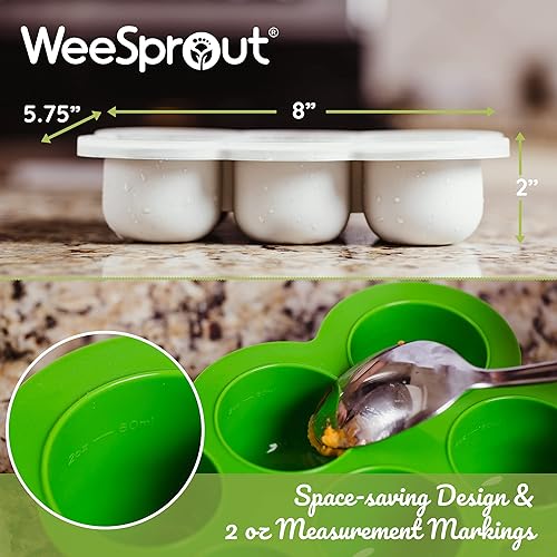 Miniatura 10 de WeeSprout - Bandeja de silicona para congelar alimentos para bebés con tapa de clip recipiente de almacenamiento perfecto para alimentos caseros de