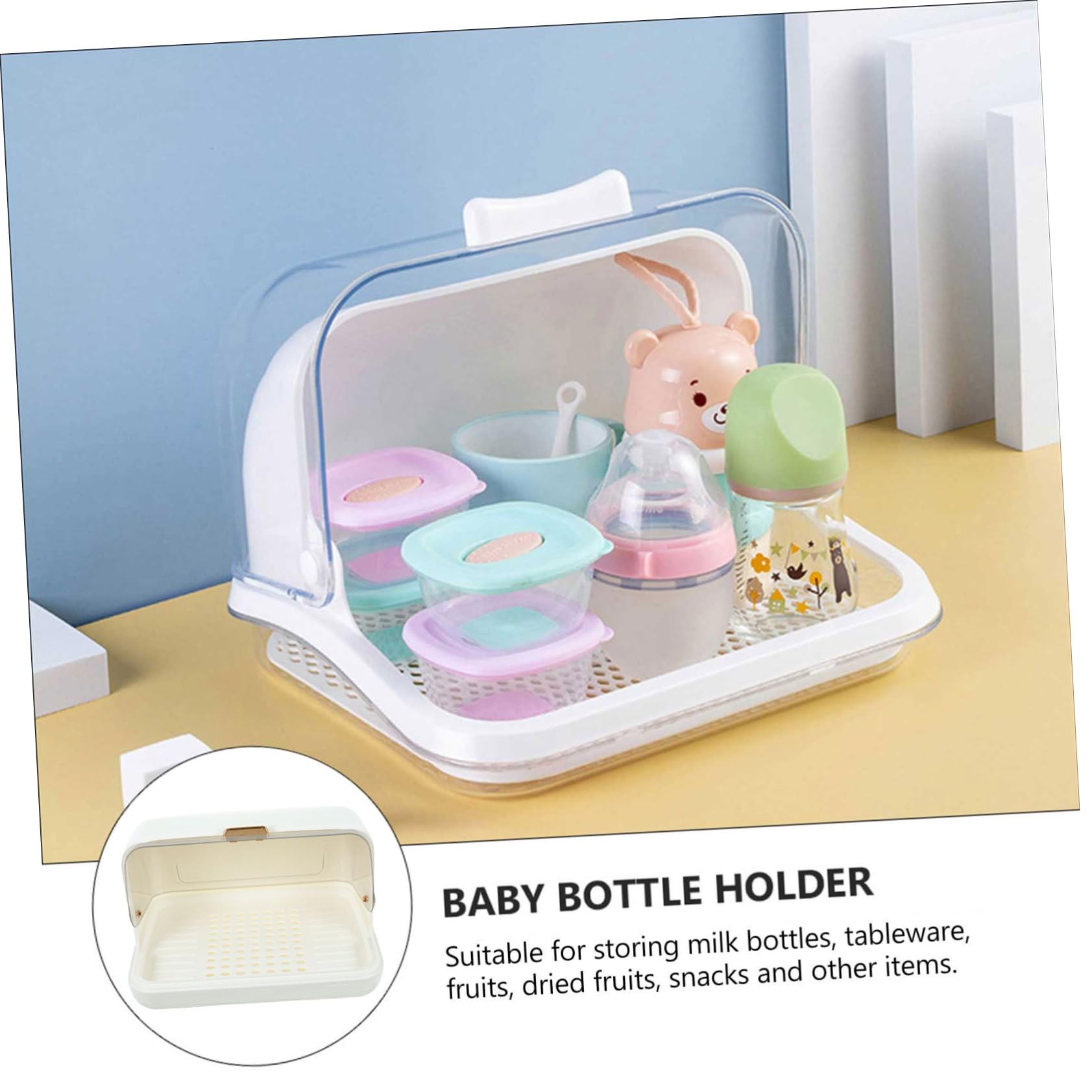 Mikinona Babyflaschen Trockengestell mit Deckel Großer Kapazitärer Becher und Tellerhalter Staubgeschützter Organizer für Babyflaschen und Küchenutensilien Platzsparend und Schnelltrocknend