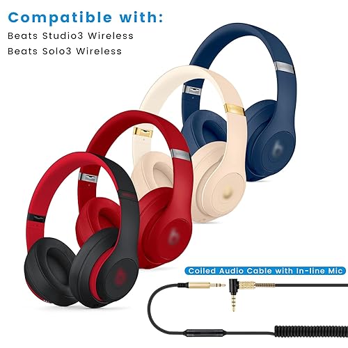 Miniatura 9 de weishan Solo3 Cable de audio en espiral de repuesto para auriculares inalámbricos con cancelación de ruido Dre Beats Studio3, repuesto de cable de