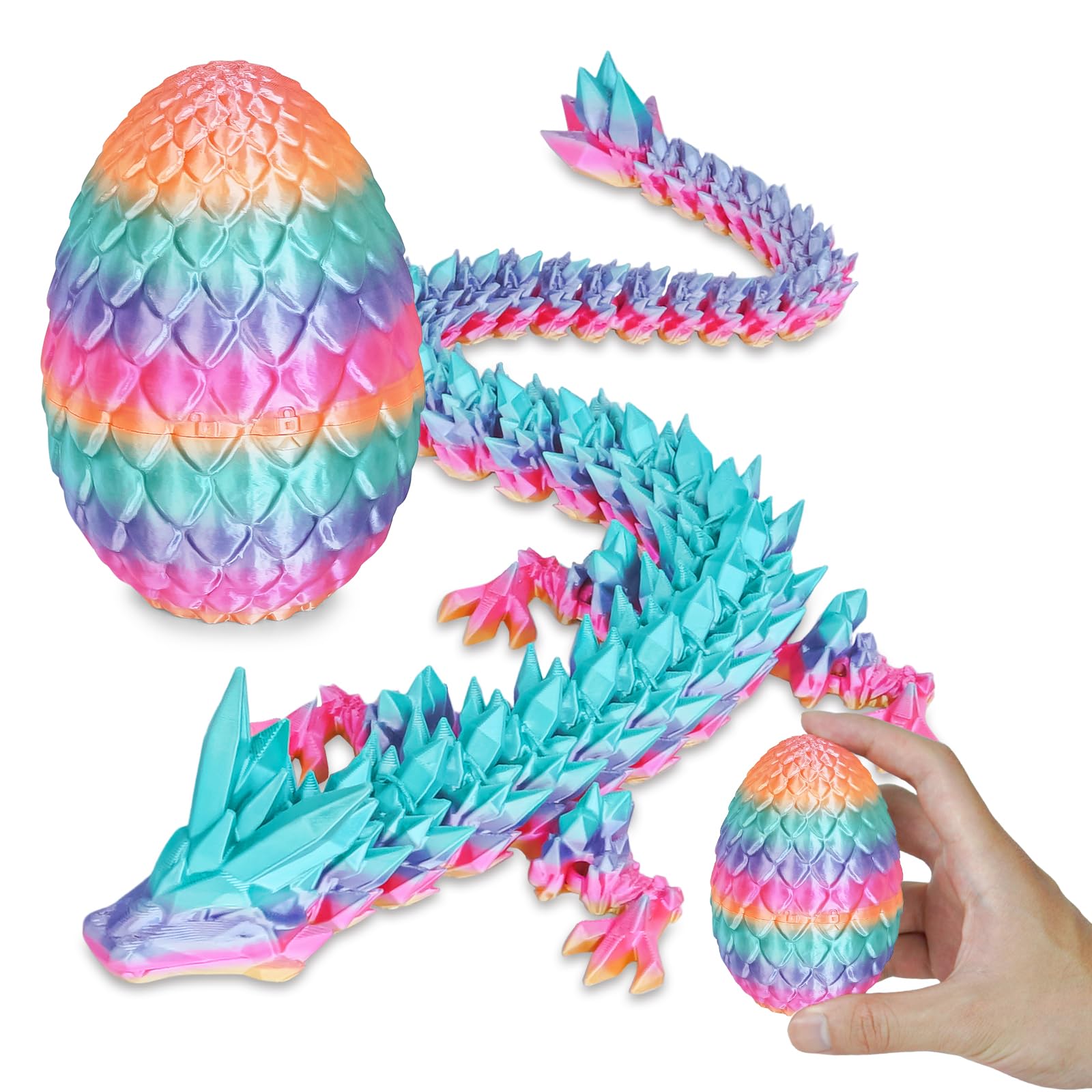 Surprise Dragon Egg with Dragon Inside  Gifts for Kids and Adults, 3D Printed Fidget Toy, Ideal for Christmas, Easter, Birthdays, Fun Desk Dcor and Stress Relief(Rainbow, Small)