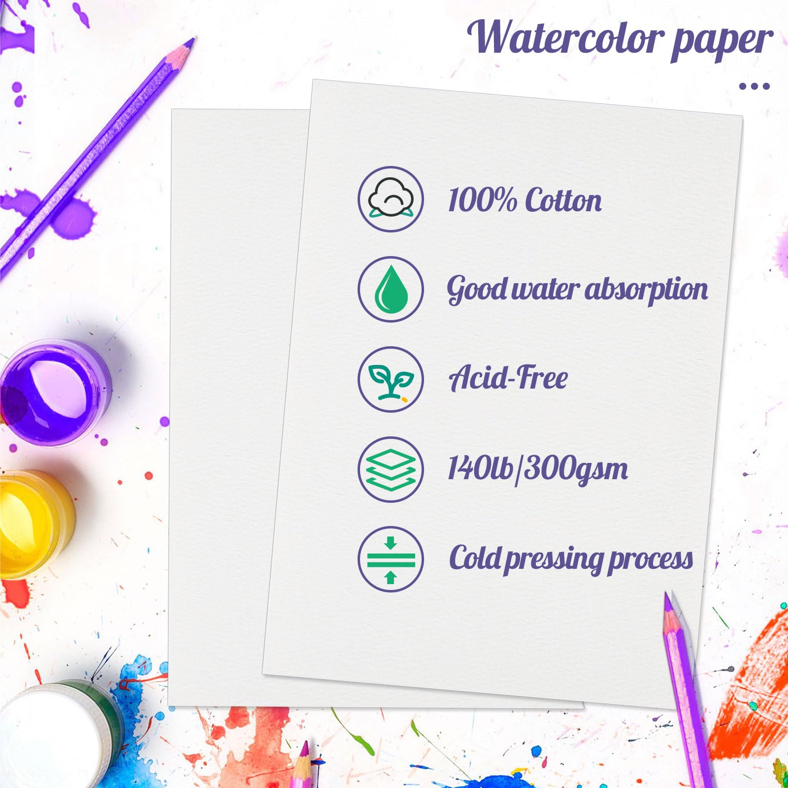 Lot De 120 Feuilles De Papier Aquarelle En Coton Blanc Pressé à Froid 50 Kg 230 G/m² Pour Enfants, Aquarelliste, étudiants, Artistes Débutants, 28 X 38 Cm
