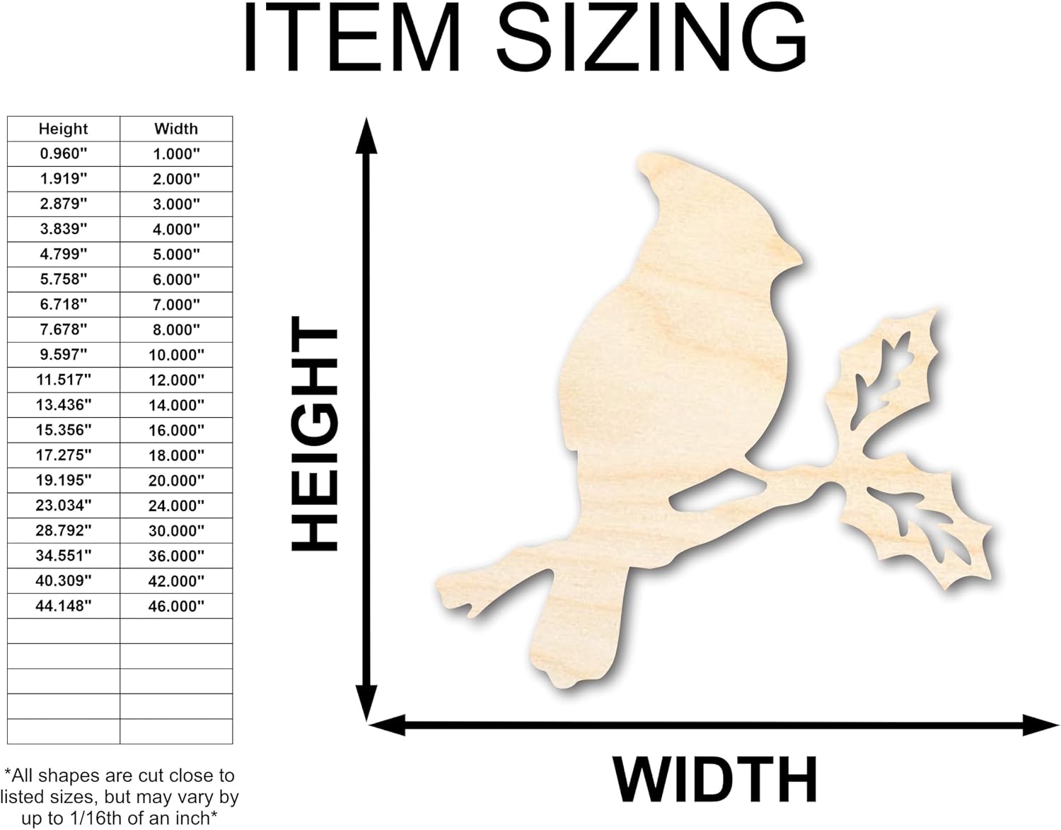 Unfinished Wood Bird on Branch Shape Craft up to 46" 16" / 3/4"