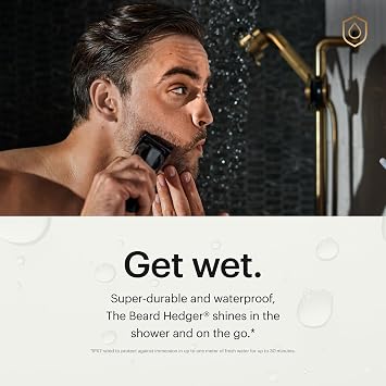 ماكينة تشذيب اللحية الفاخرة للرجال من MANSCAPED The Beard Hedger، عجلة شفرة قابلة للتعديل بطول 20، شفرة على شكل حرف T من الفولاذ المقاوم للصدأ لتشذيب شعر الوجه بدقة، ماكينة قص شعر لاسلكية مقاومة للماء للاستخدام الرطب/الجاف